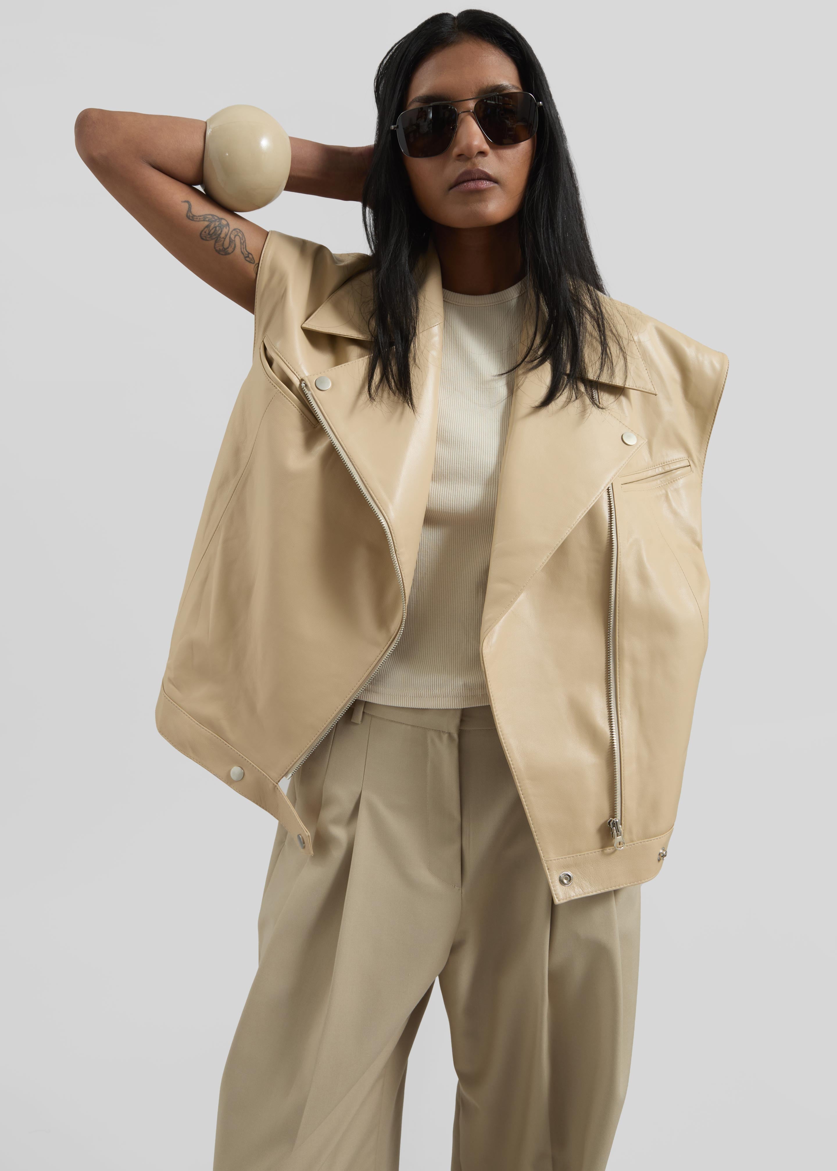 Cetina Leather Vest - Beige - 4
