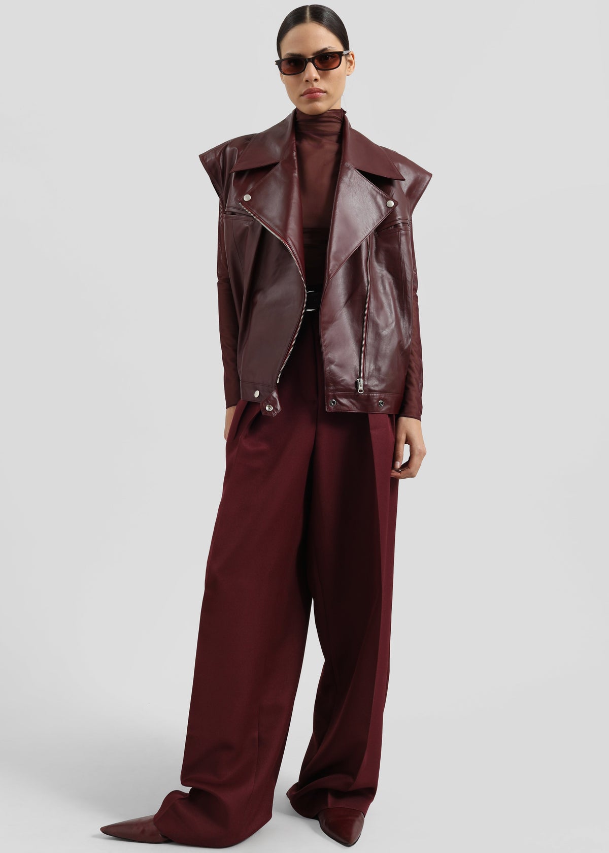 Cetina Leather Vest - Burgundy - 1