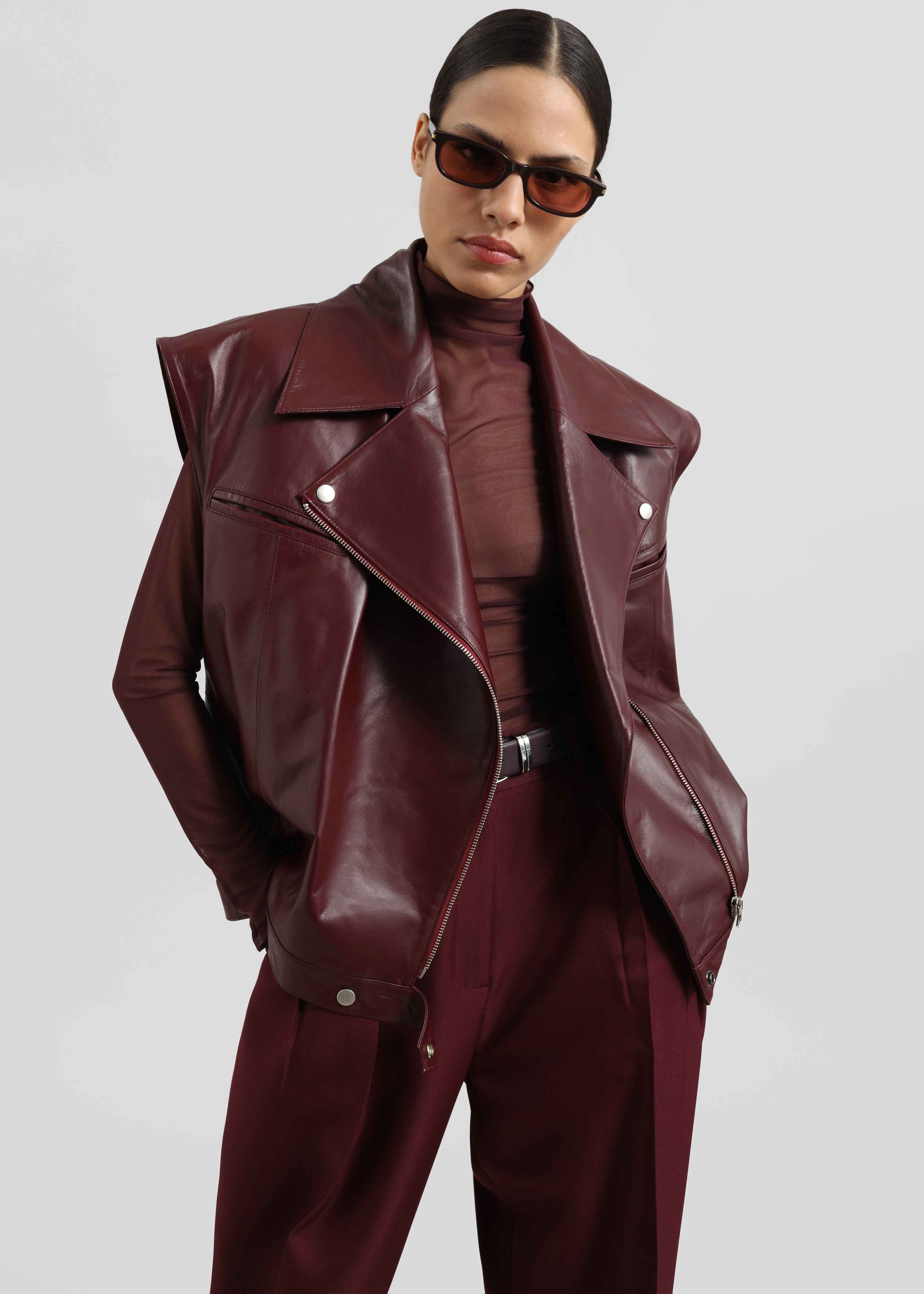 Cetina Leather Vest - Burgundy - 2