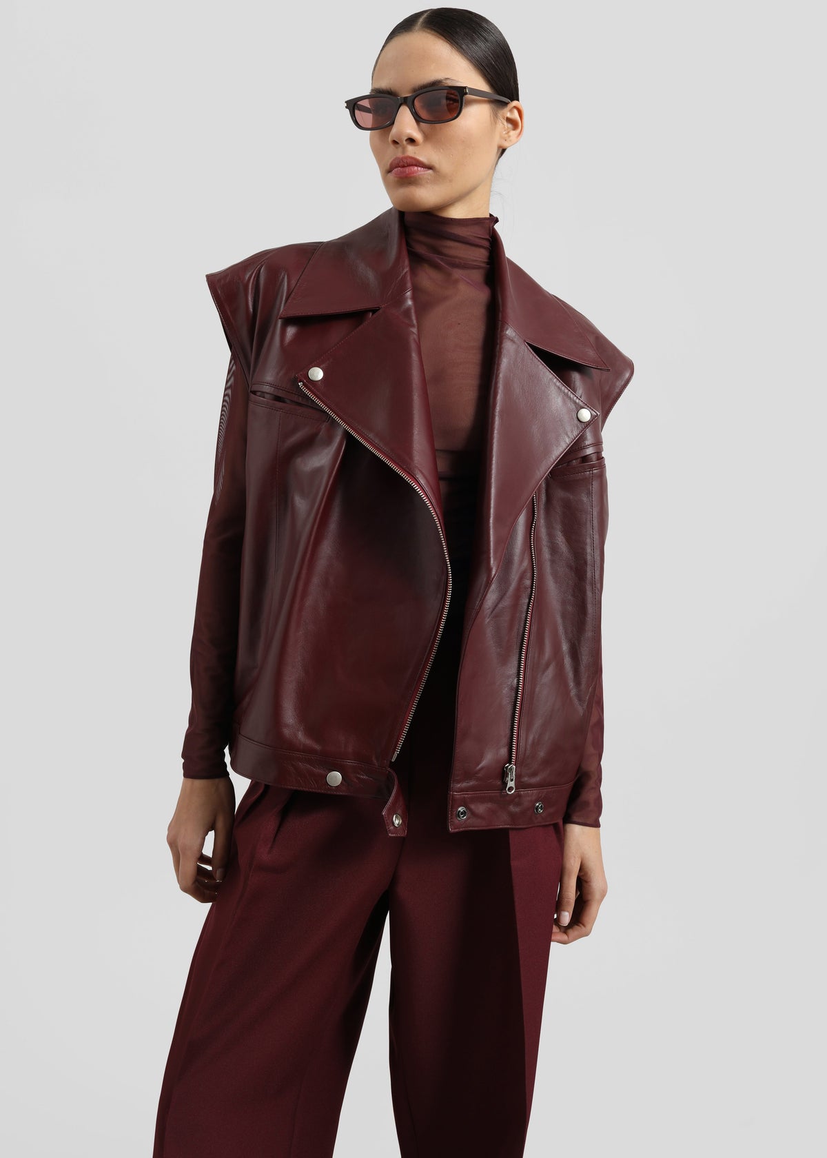 Cetina Leather Vest - Burgundy - 3