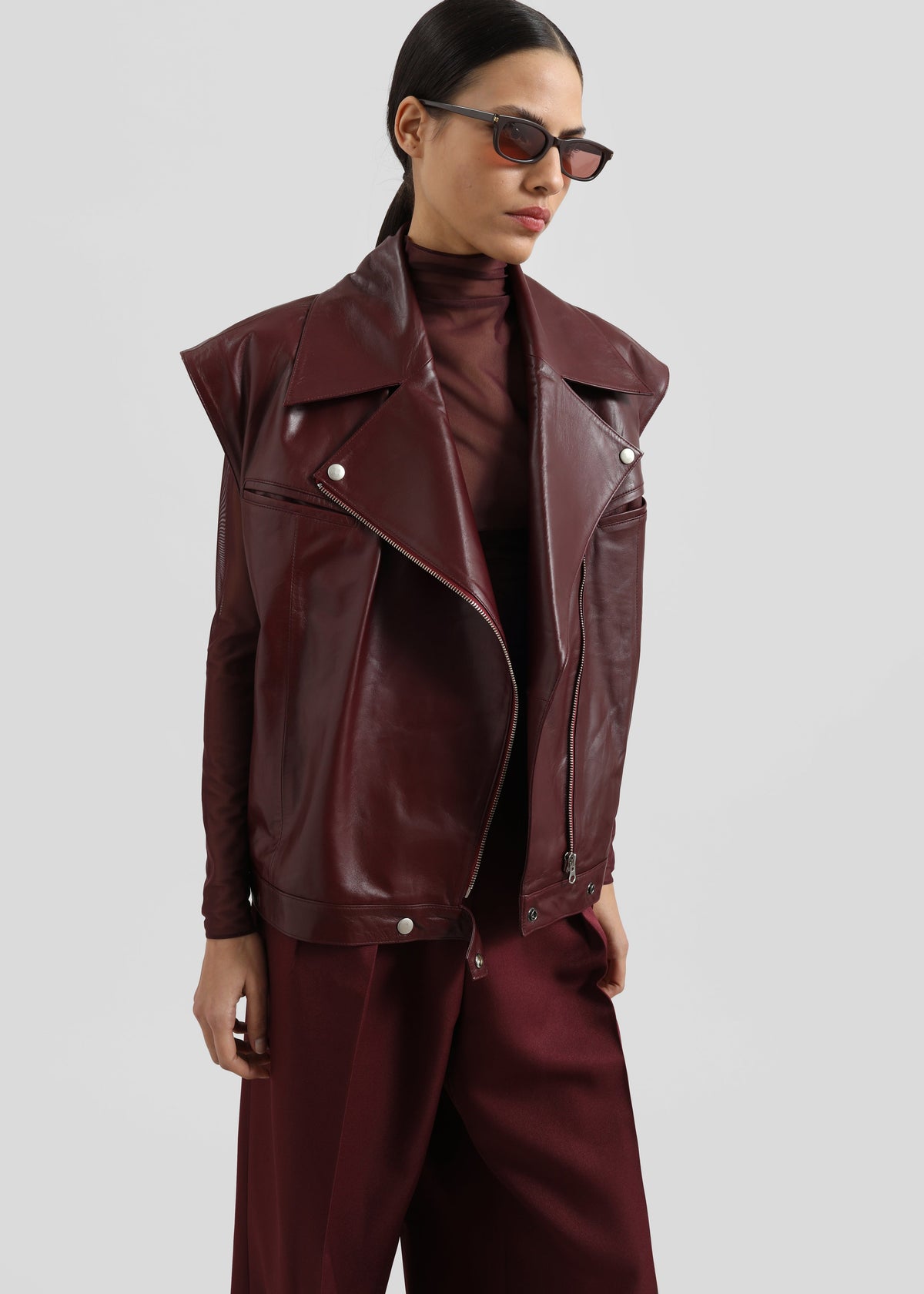 Cetina Leather Vest - Burgundy - 4