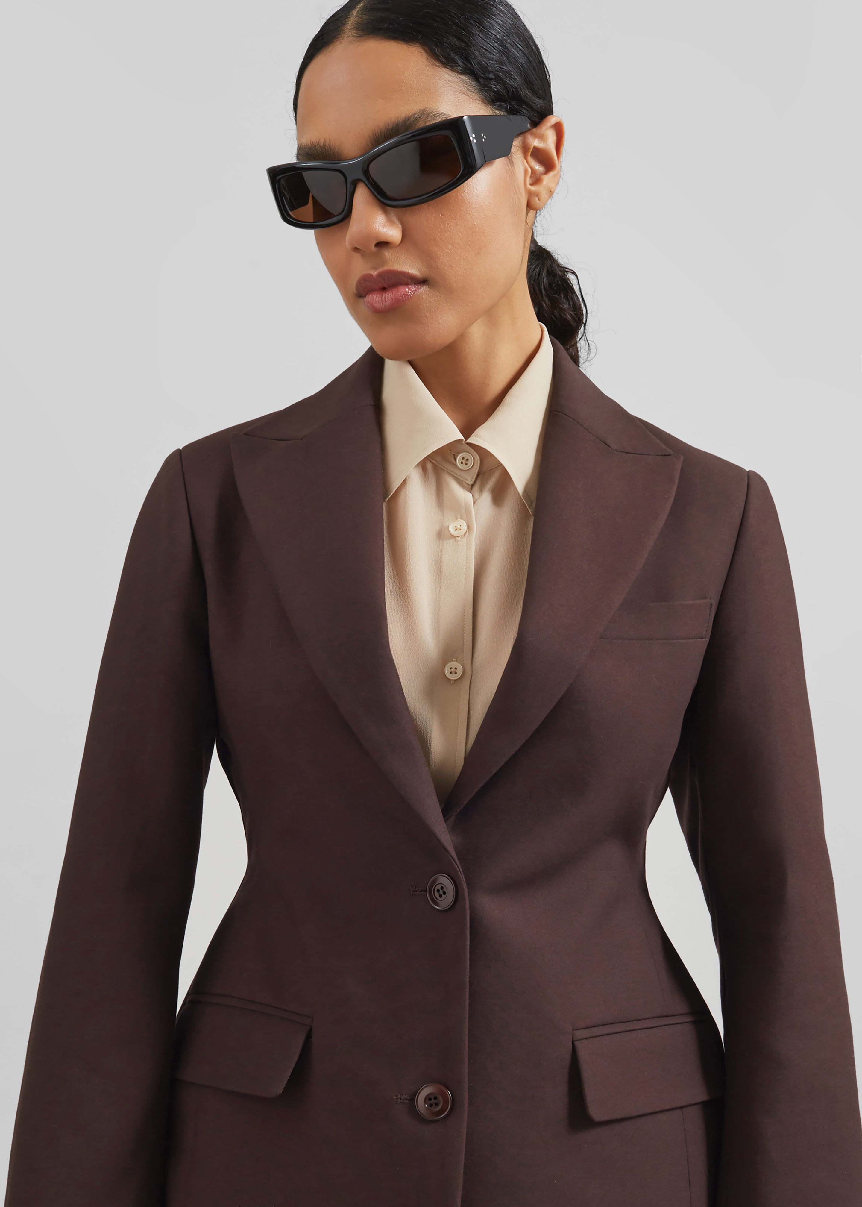 Colette Hourglass Blazer - Dark Brown - 3