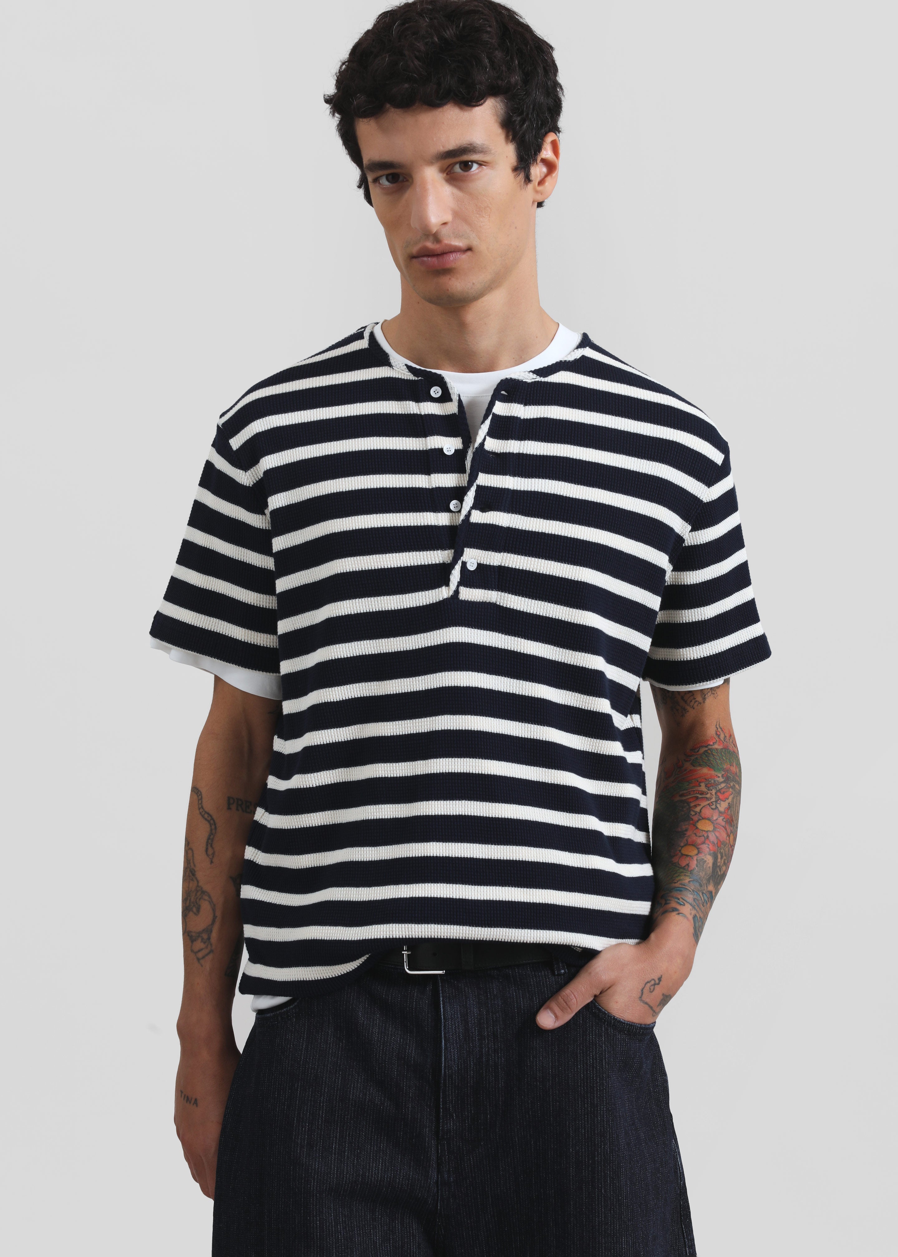 Colville Pinstripe Denim Bermuda Shorts - Dark Wash - 6