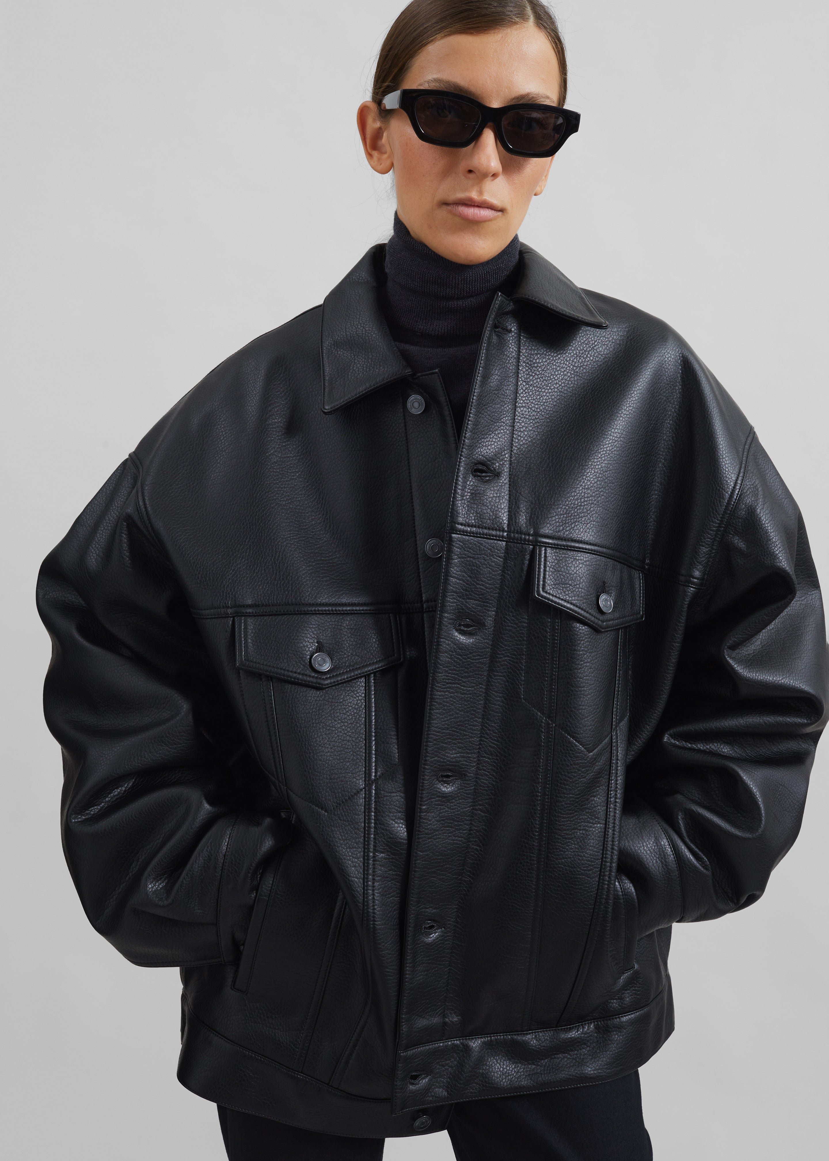 Conan Faux Leather Jacket - Black - 5