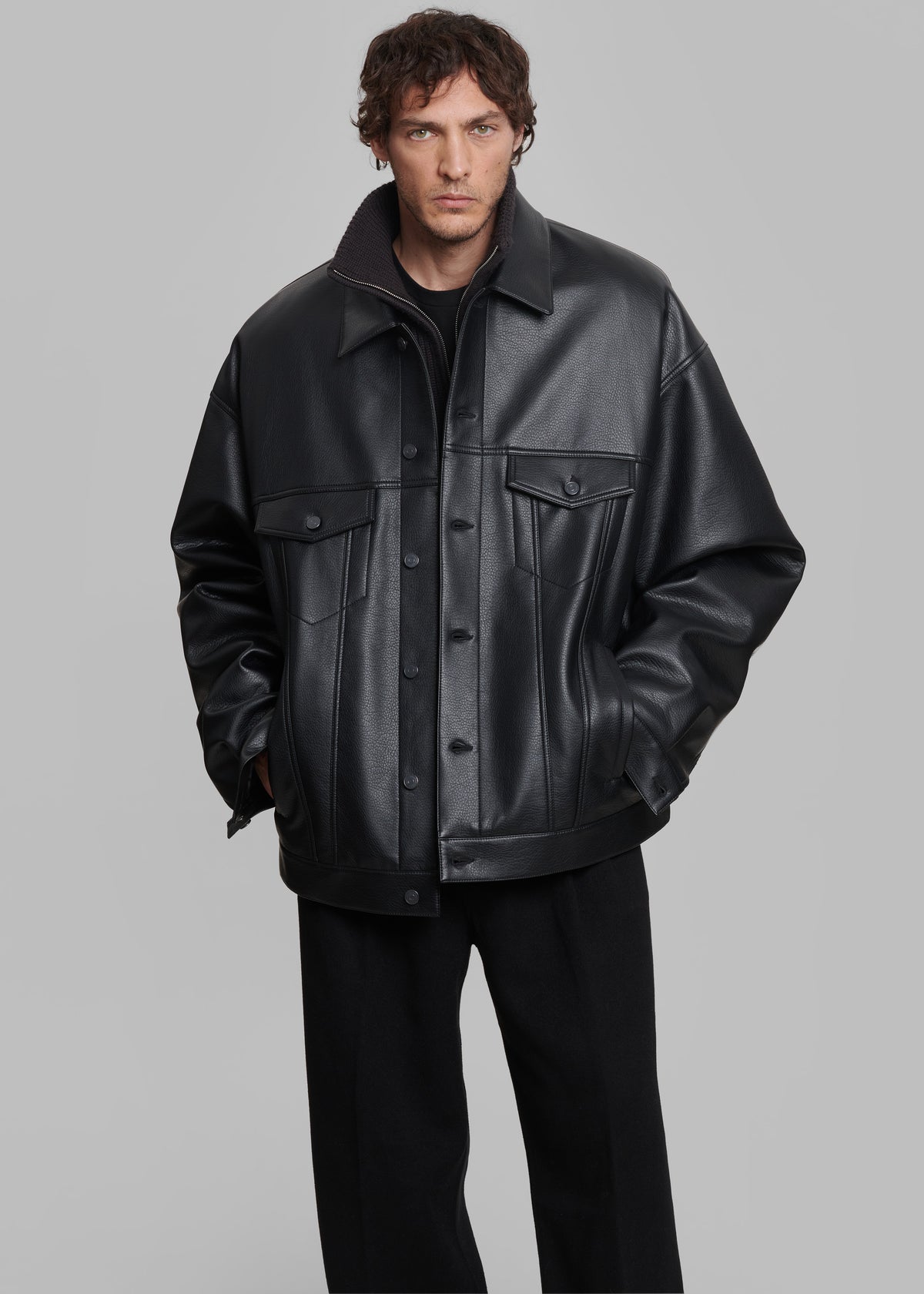 Conan Faux Leather Jacket - Black - 14