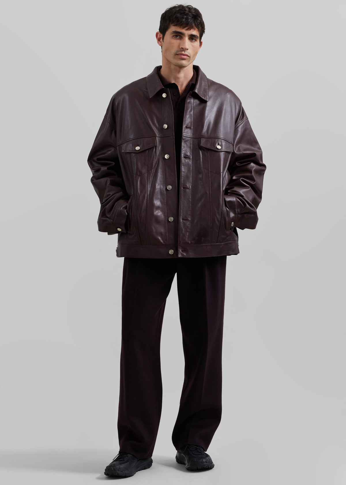 Conan Faux Leather Jacket - Burgundy - 3