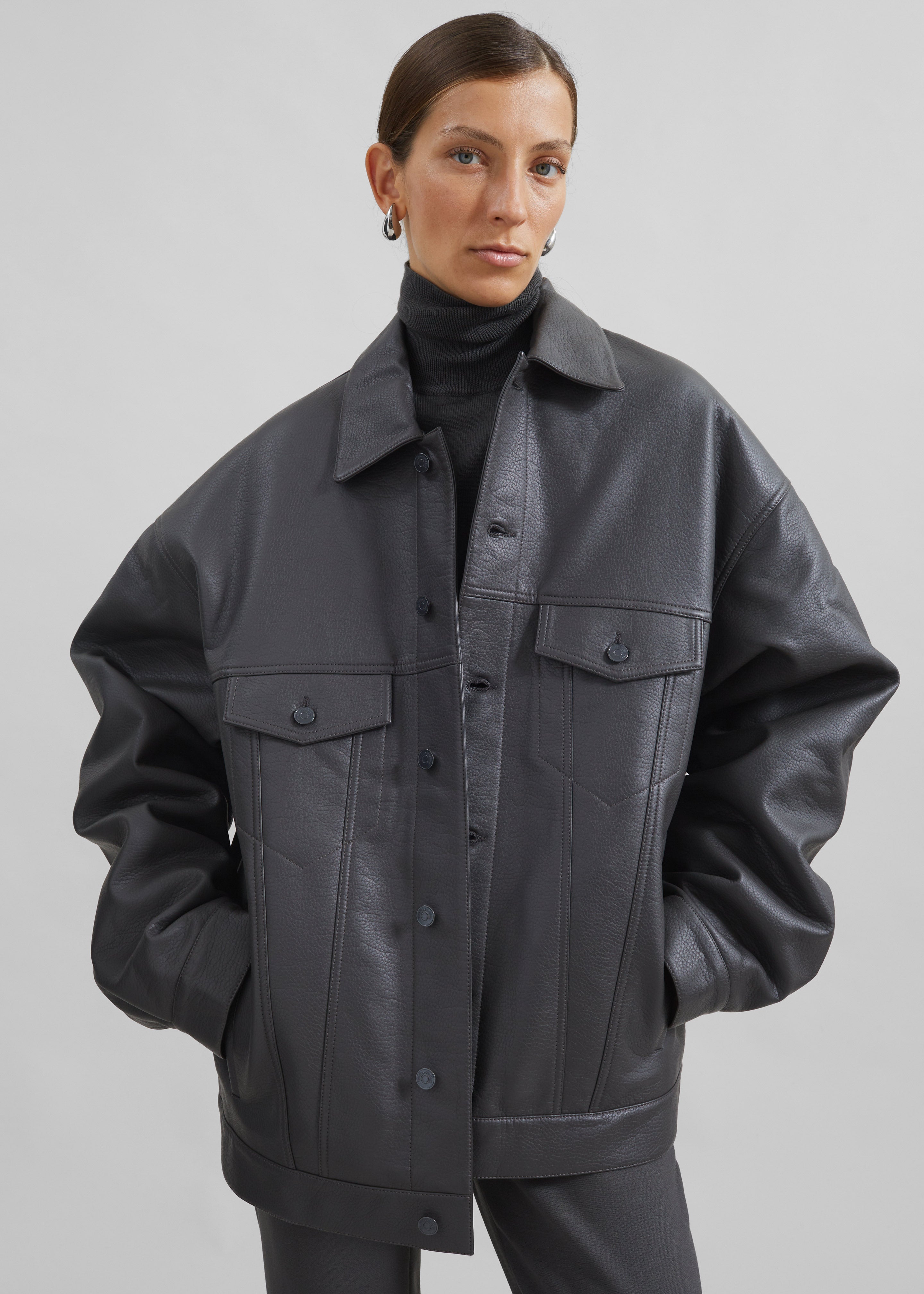 Conan Faux Leather Jacket - Dark Grey - 4