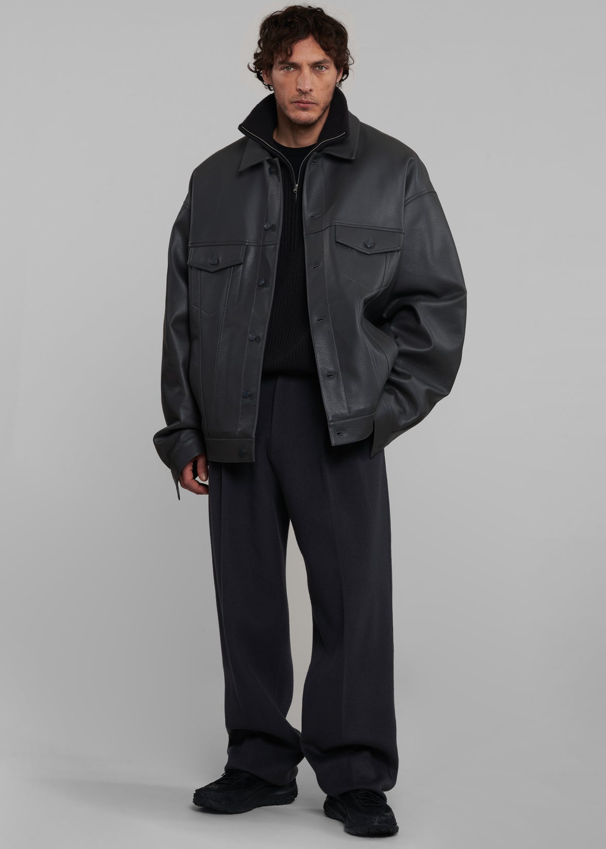 Conan Faux Leather Jacket - Dark Grey - 8