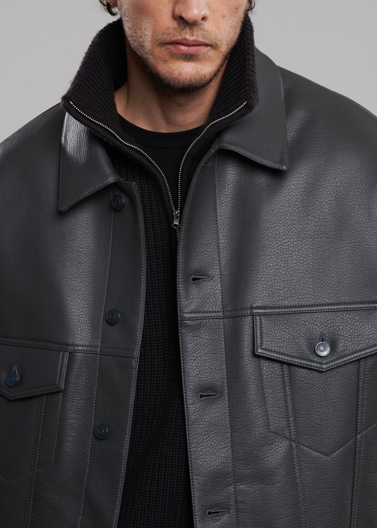 Conan Faux Leather Jacket - Dark Grey - 11