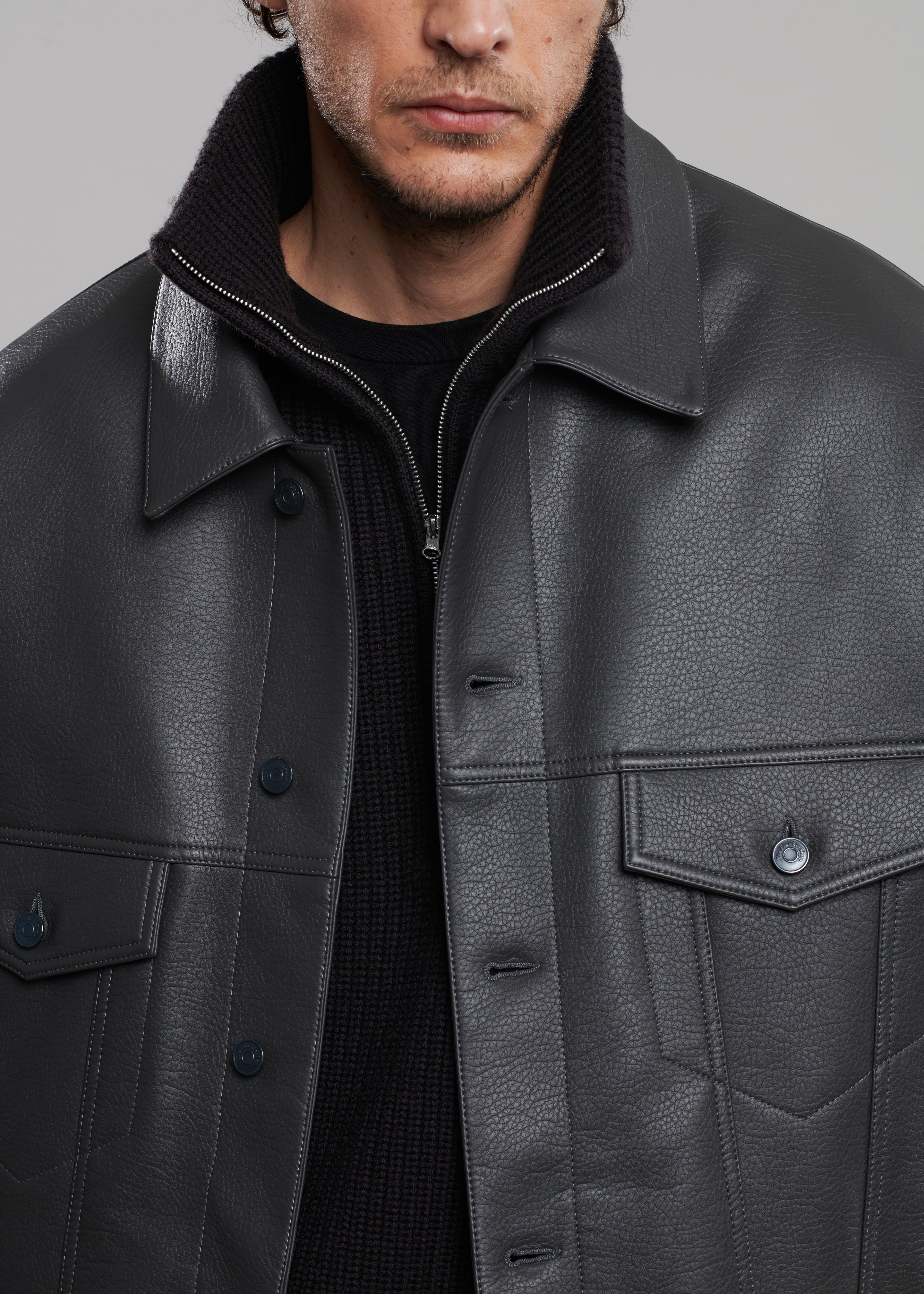 Conan Faux Leather Jacket - Dark Grey - 11