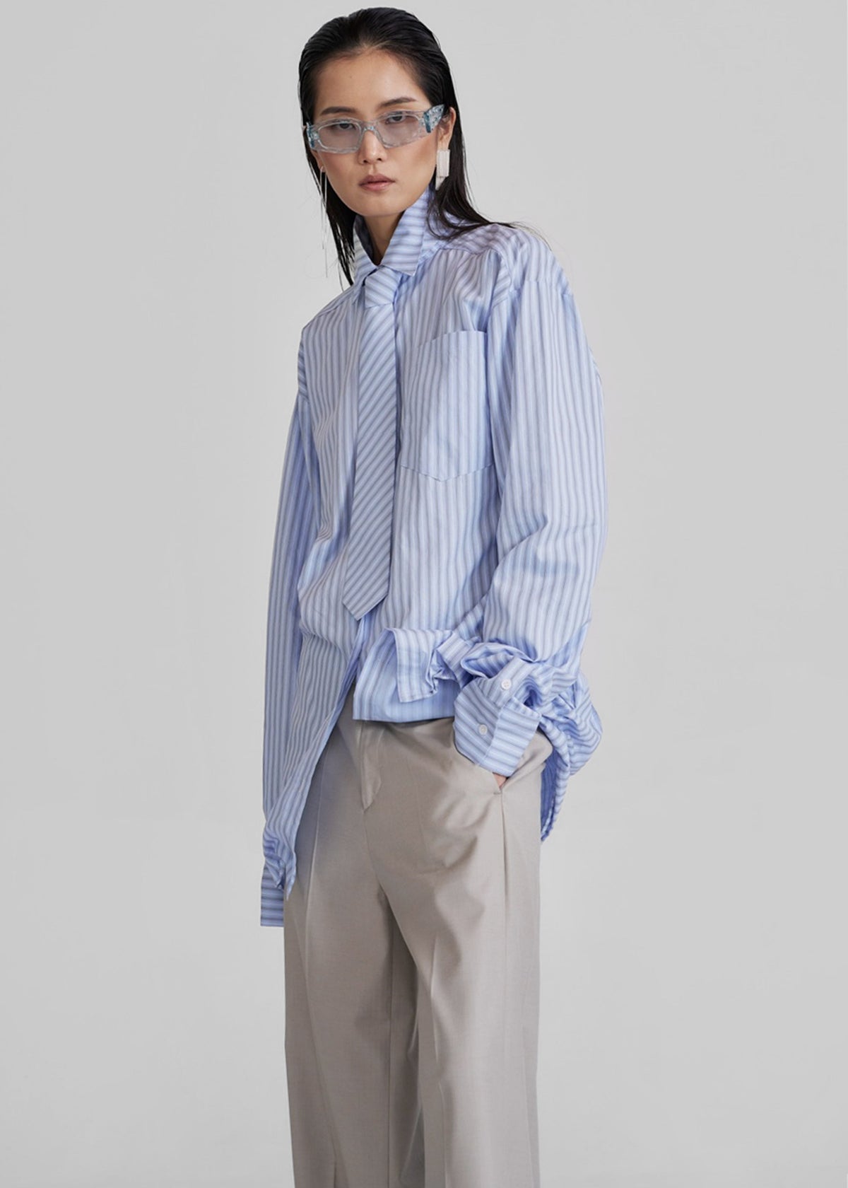 Connahy Tie Neck Shirt - Blue - 1