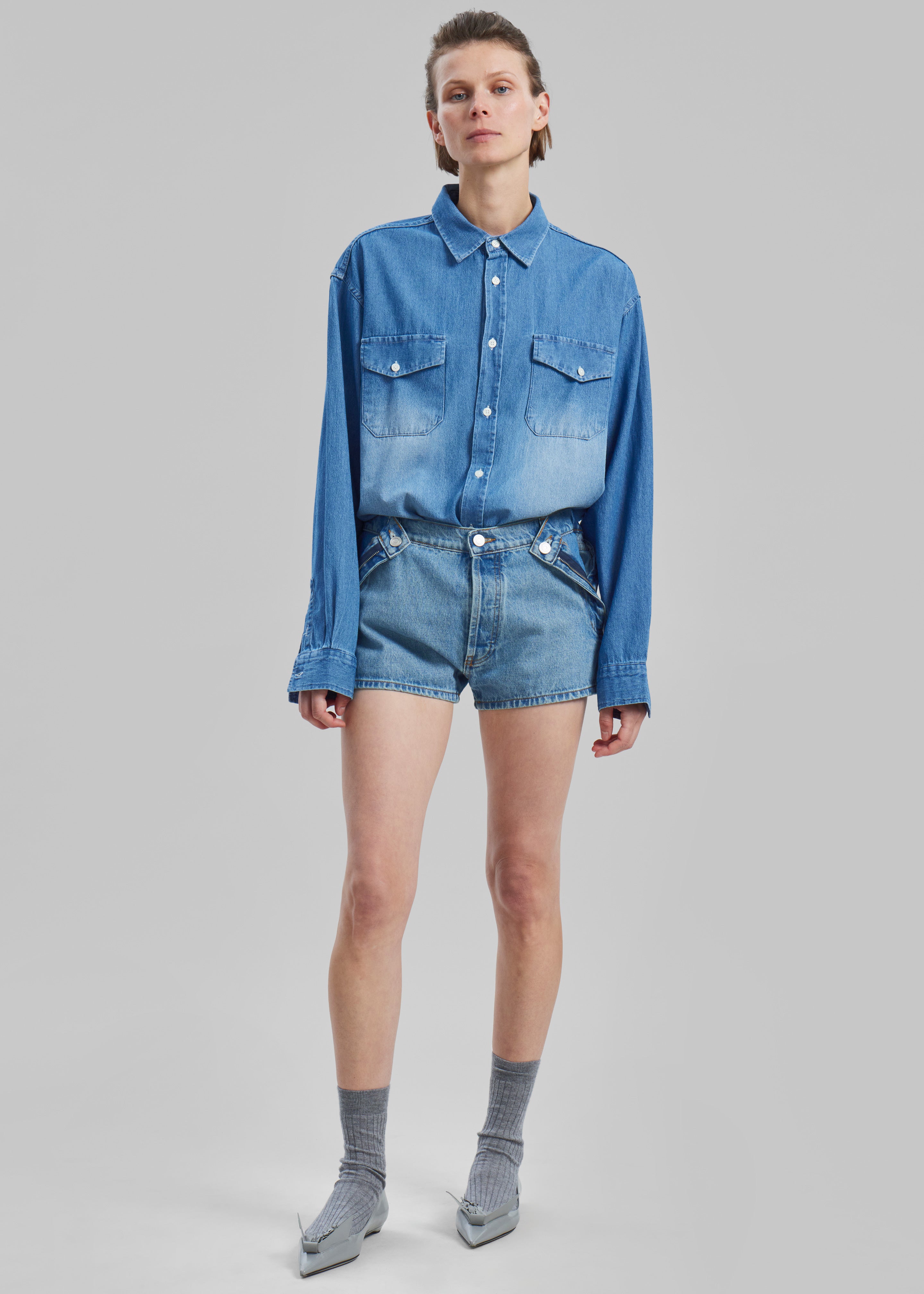 Coperni Open Hip Shorts - Washed Blue - 3
