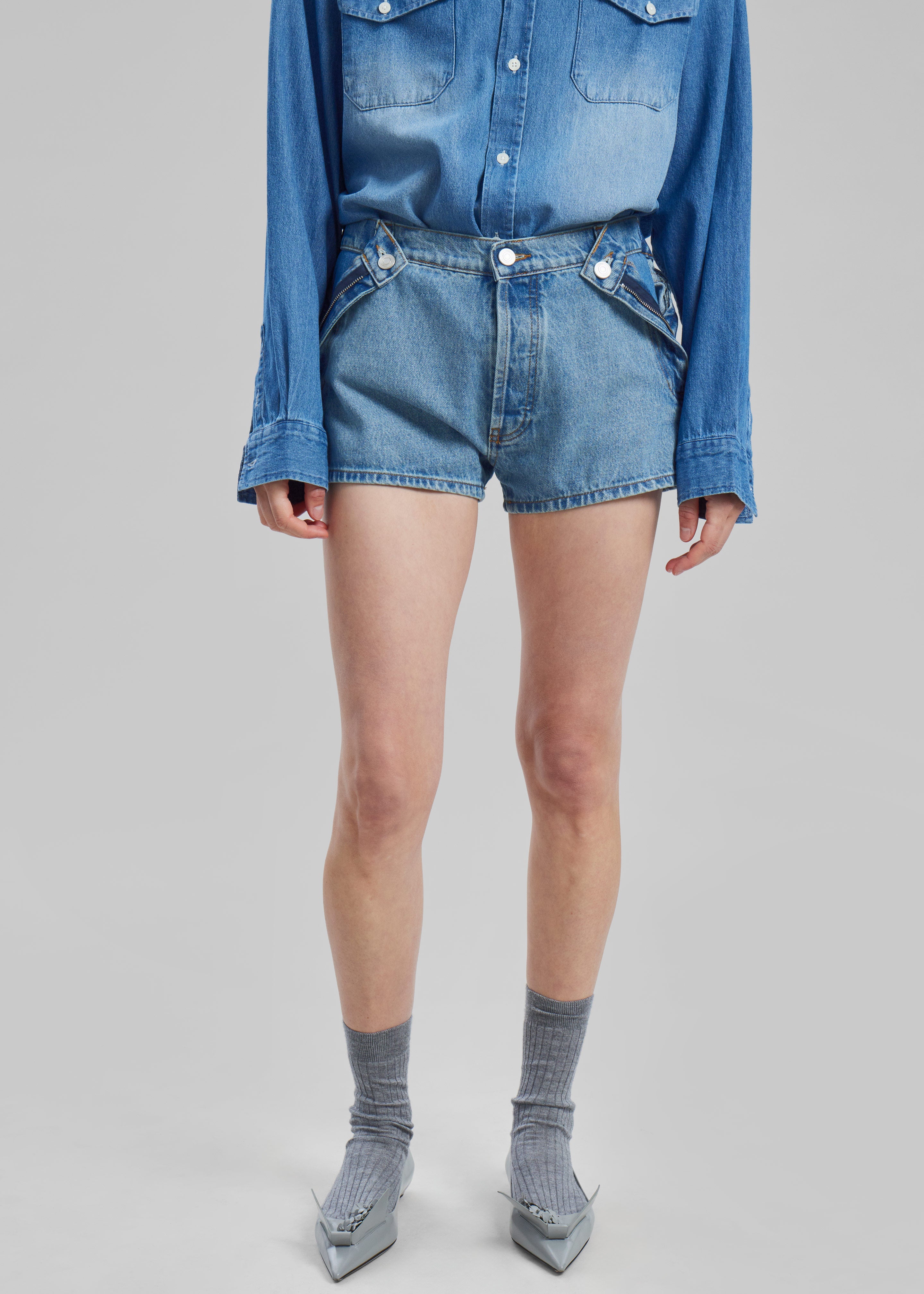 Coperni Open Hip Shorts - Washed Blue - 4