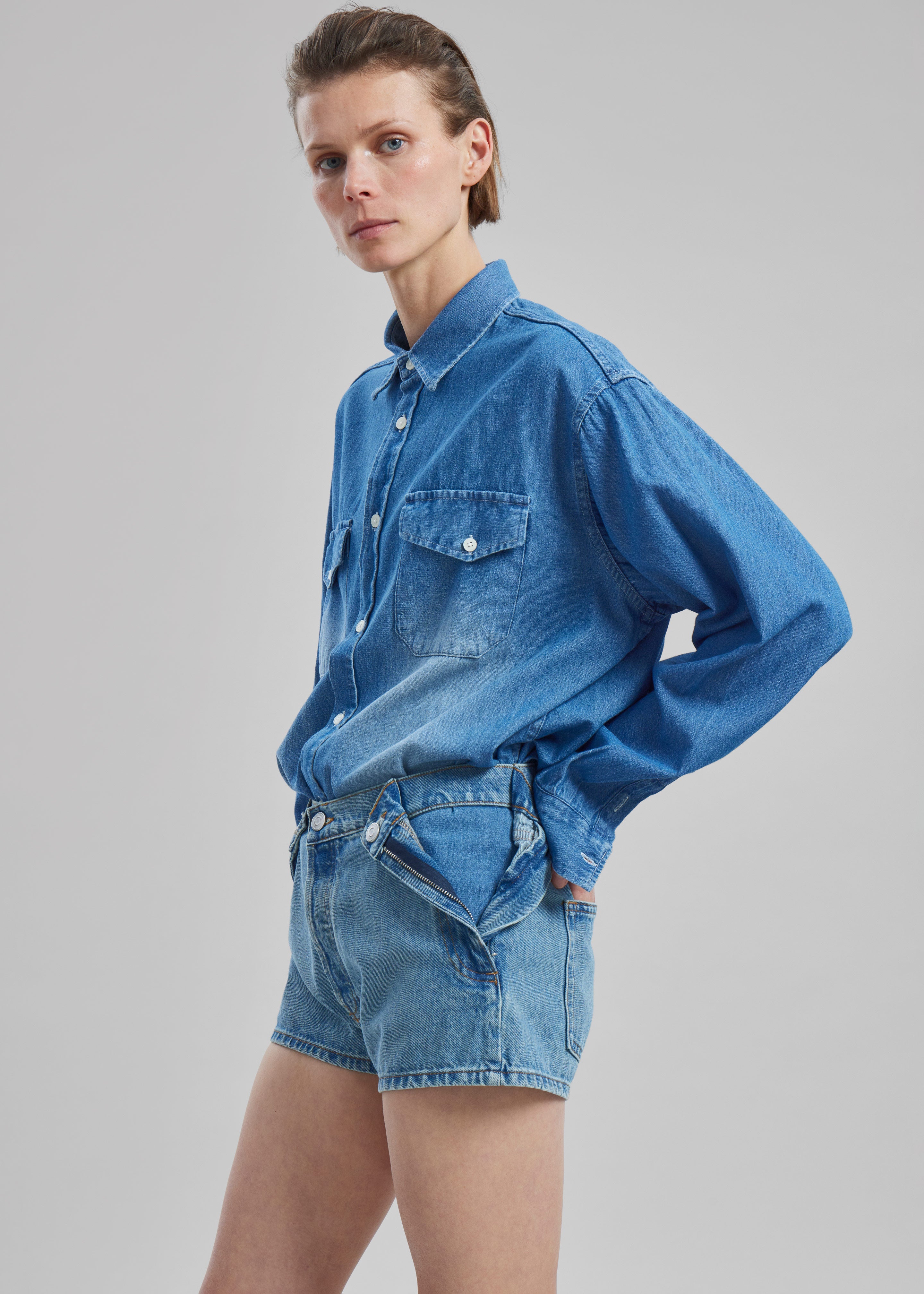 Coperni Open Hip Shorts - Washed Blue - 5
