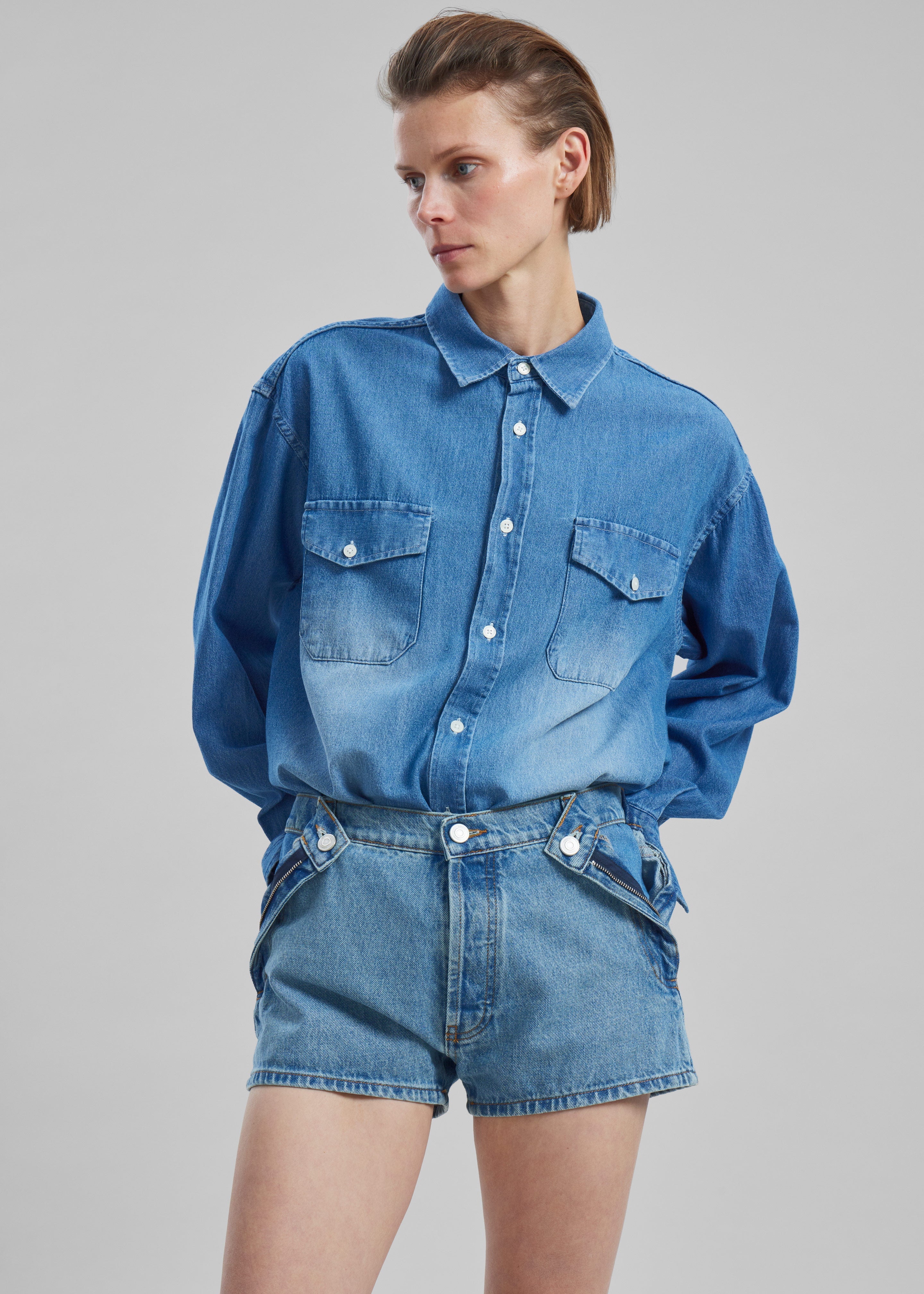 Coperni Open Hip Shorts - Washed Blue - 6
