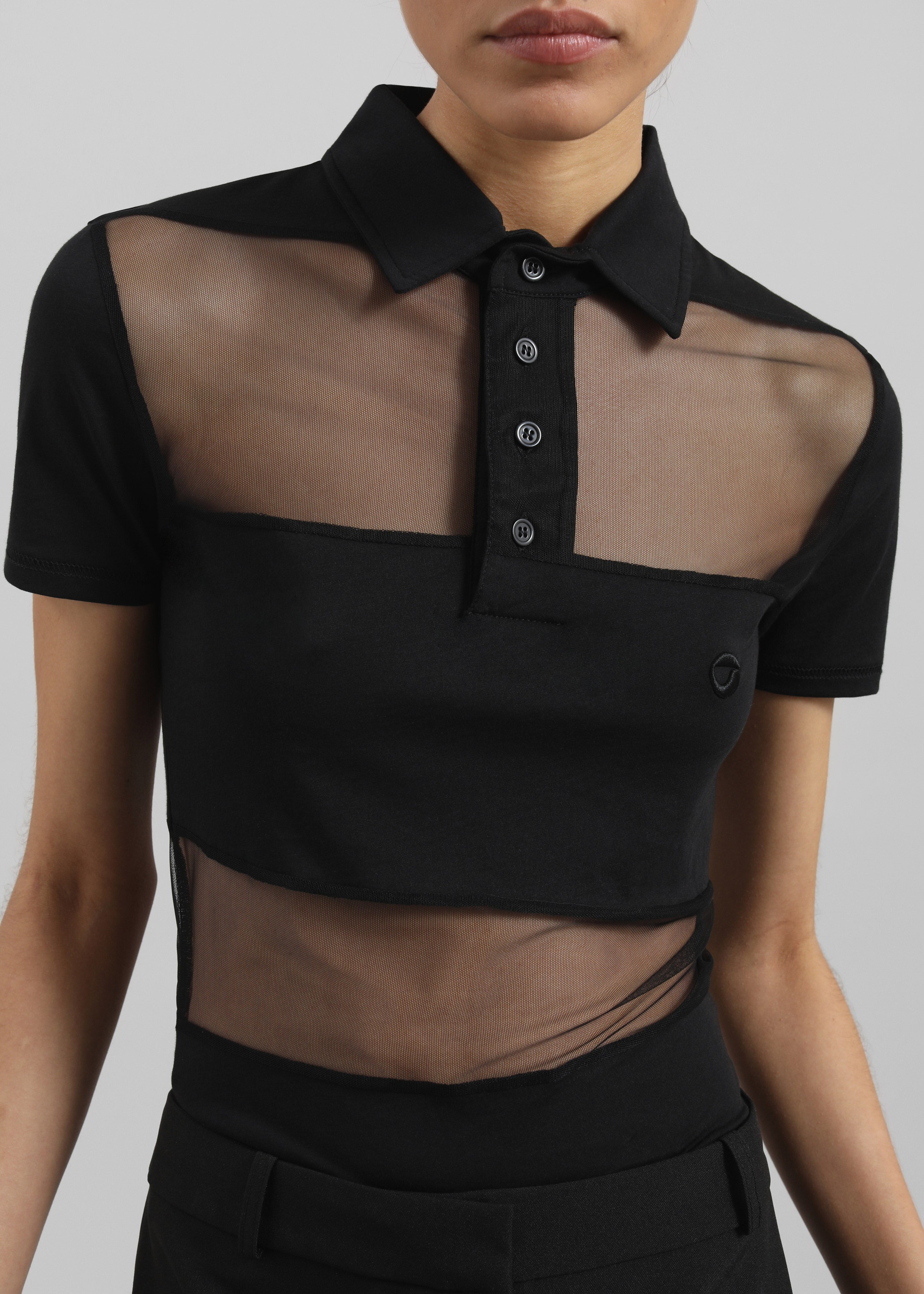 Coperni Striped Sheer Polo Top - Black - 5