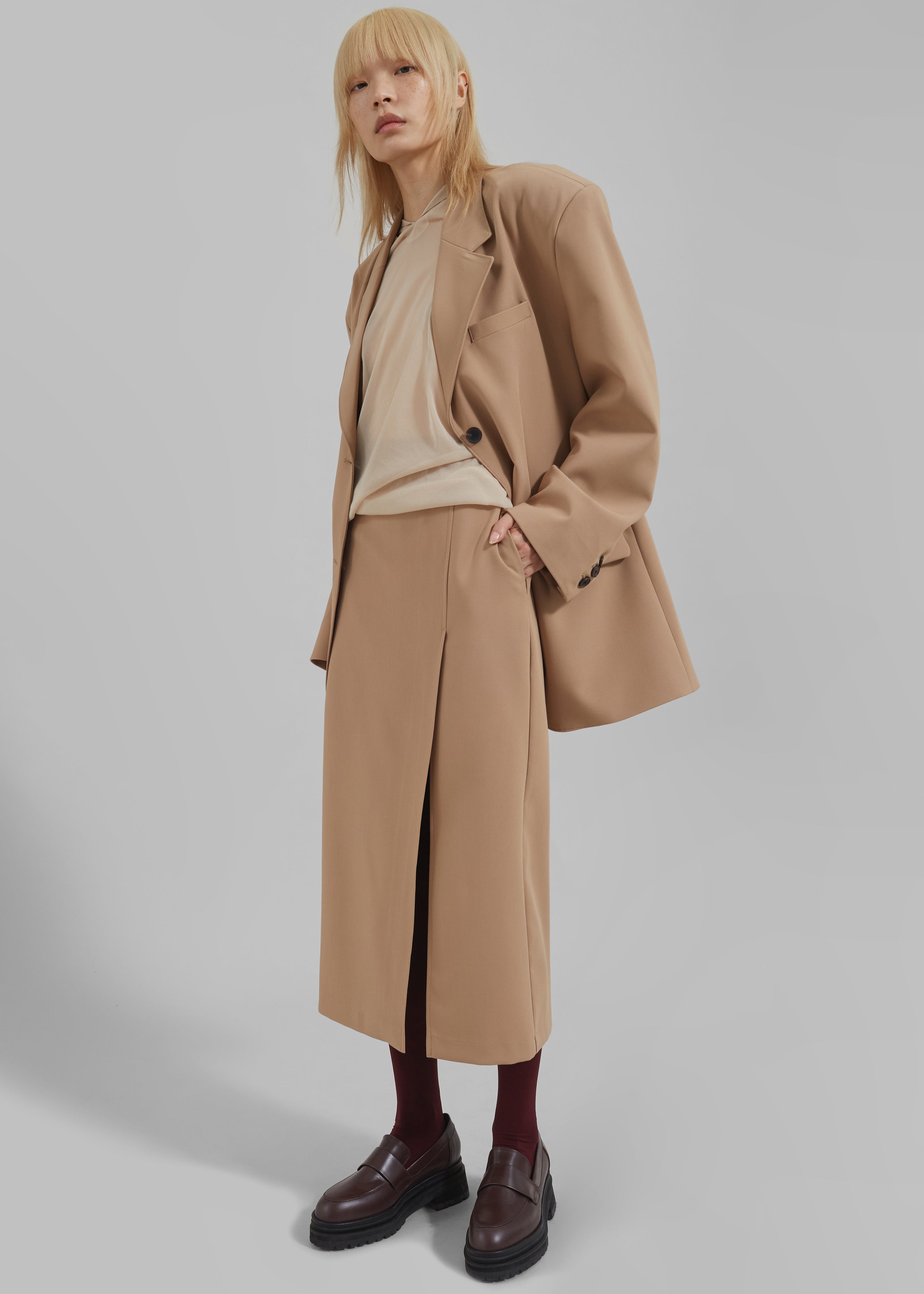 Cordelia Midi Slit Skirt - Camel - 1