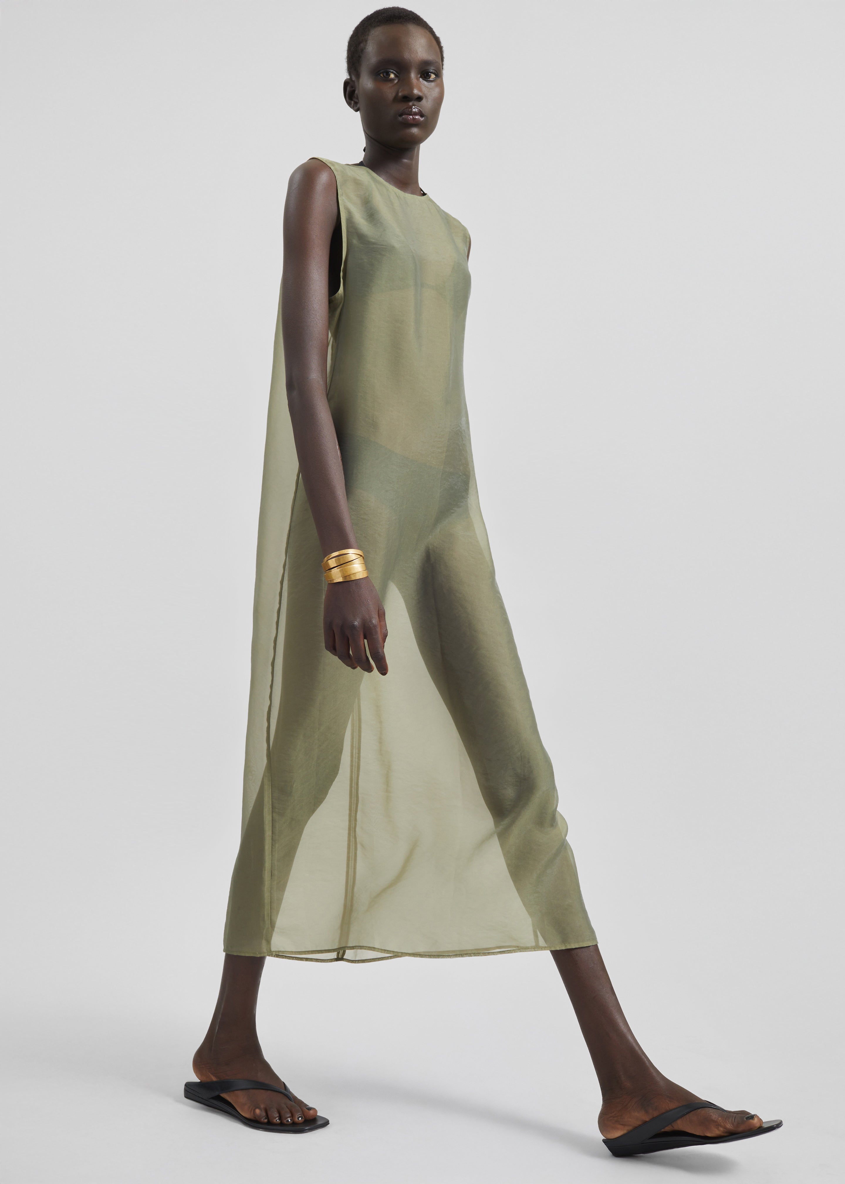 Corindi Sheer Organza Dress - Olive - 1