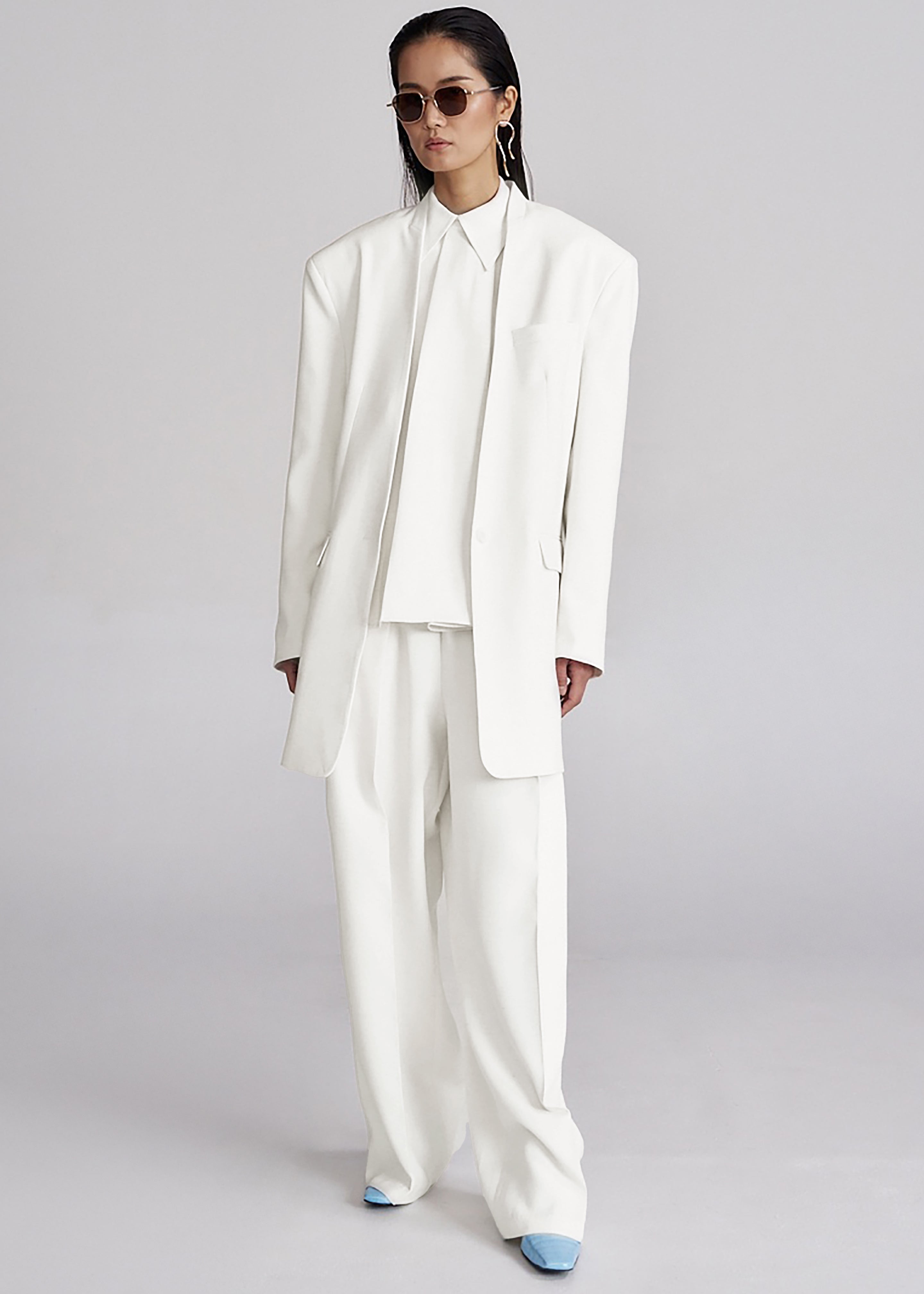 Corsham Collarless Oversized Blazer - White - 1