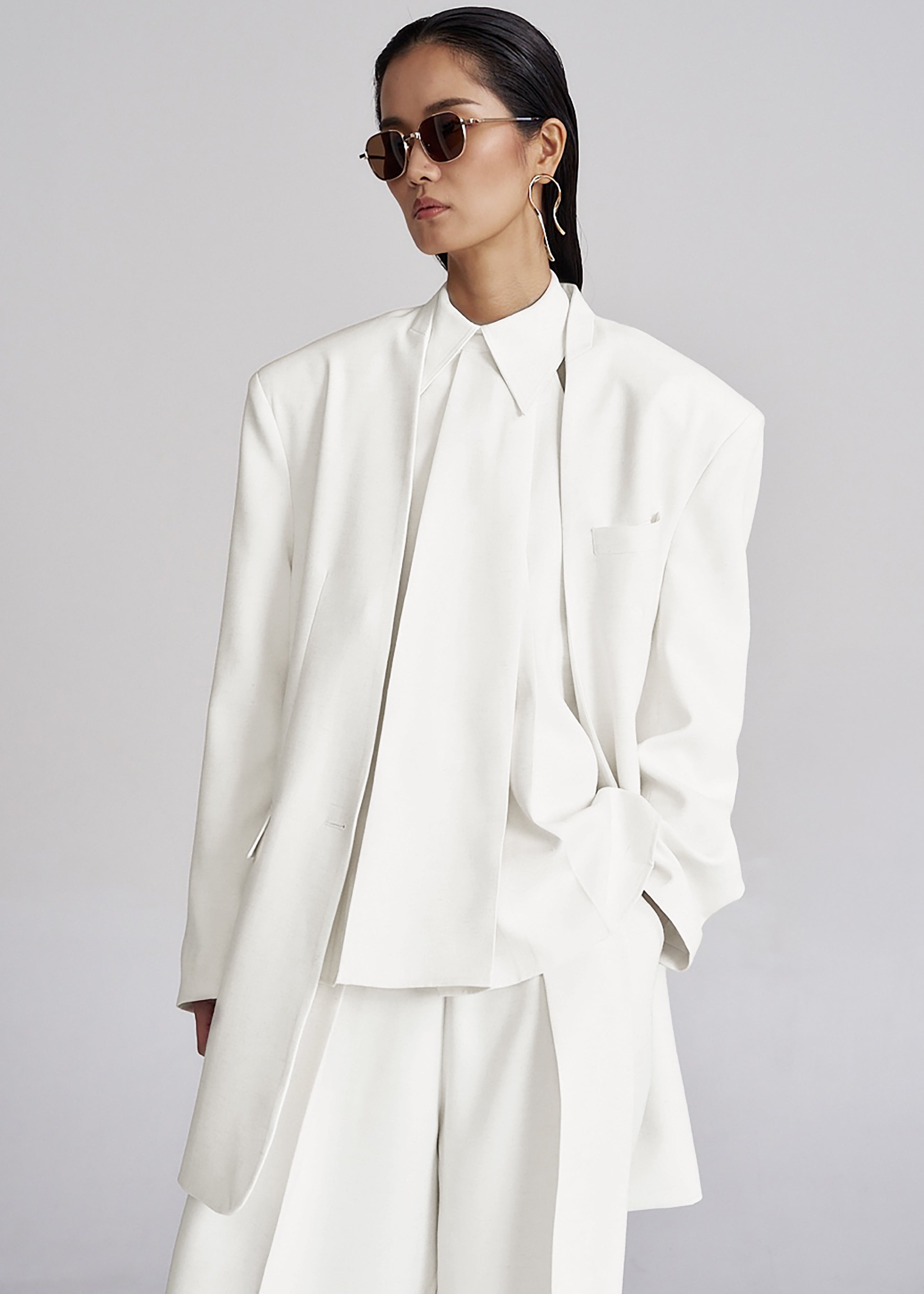 Corsham Collarless Oversized Blazer - White - 6