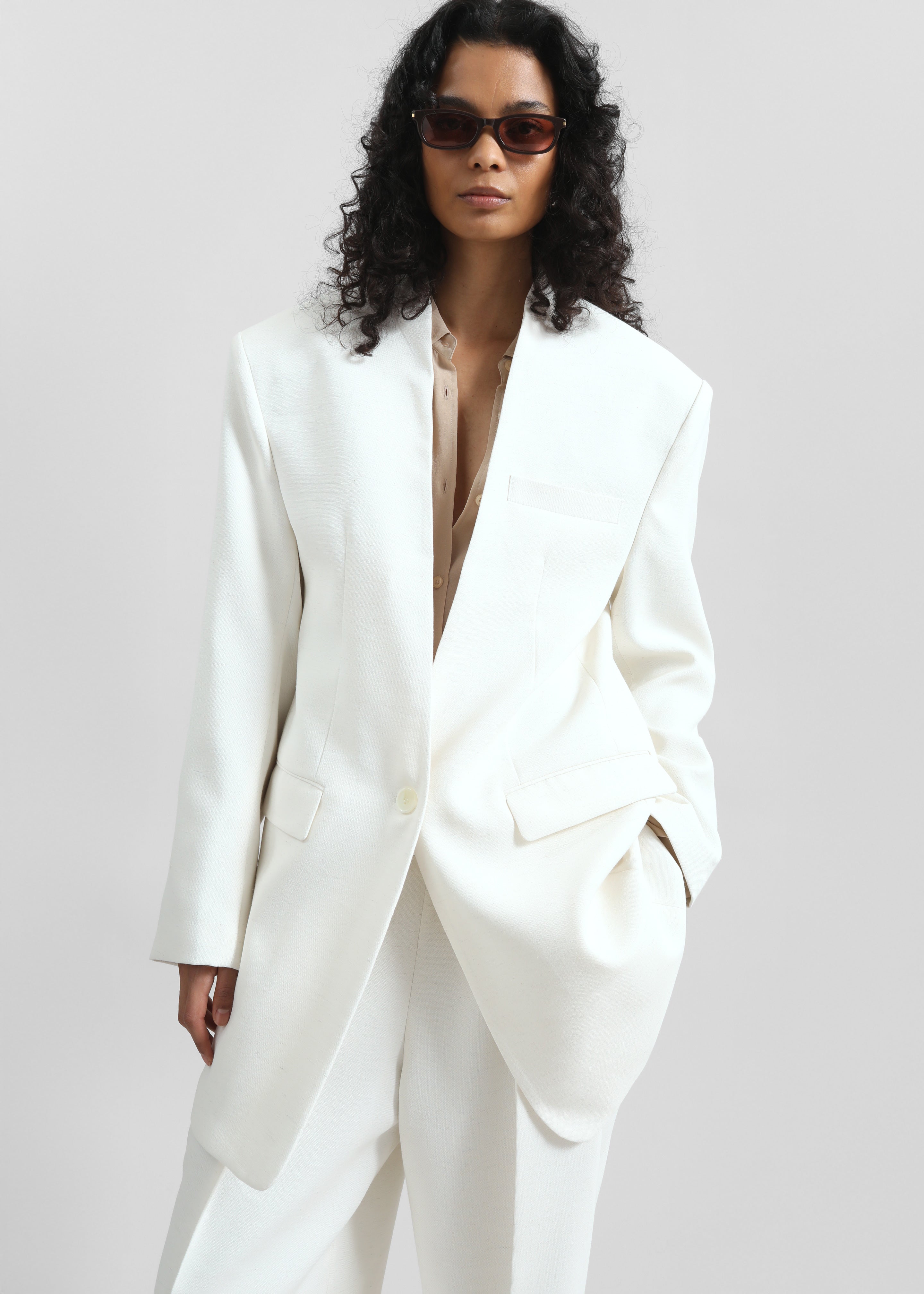 Corsham Collarless Oversized Blazer - White - 8