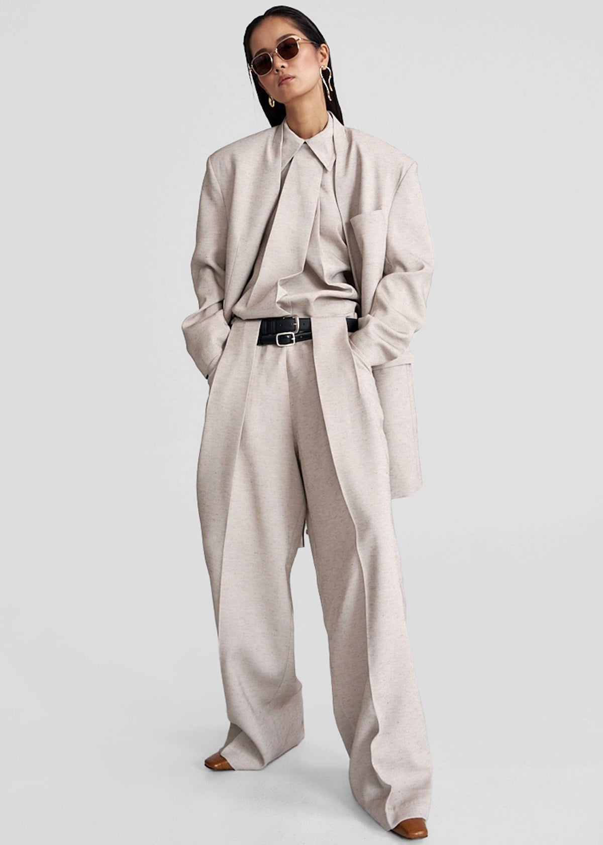 Corsham Pleated Trousers - Beige Melange - 1