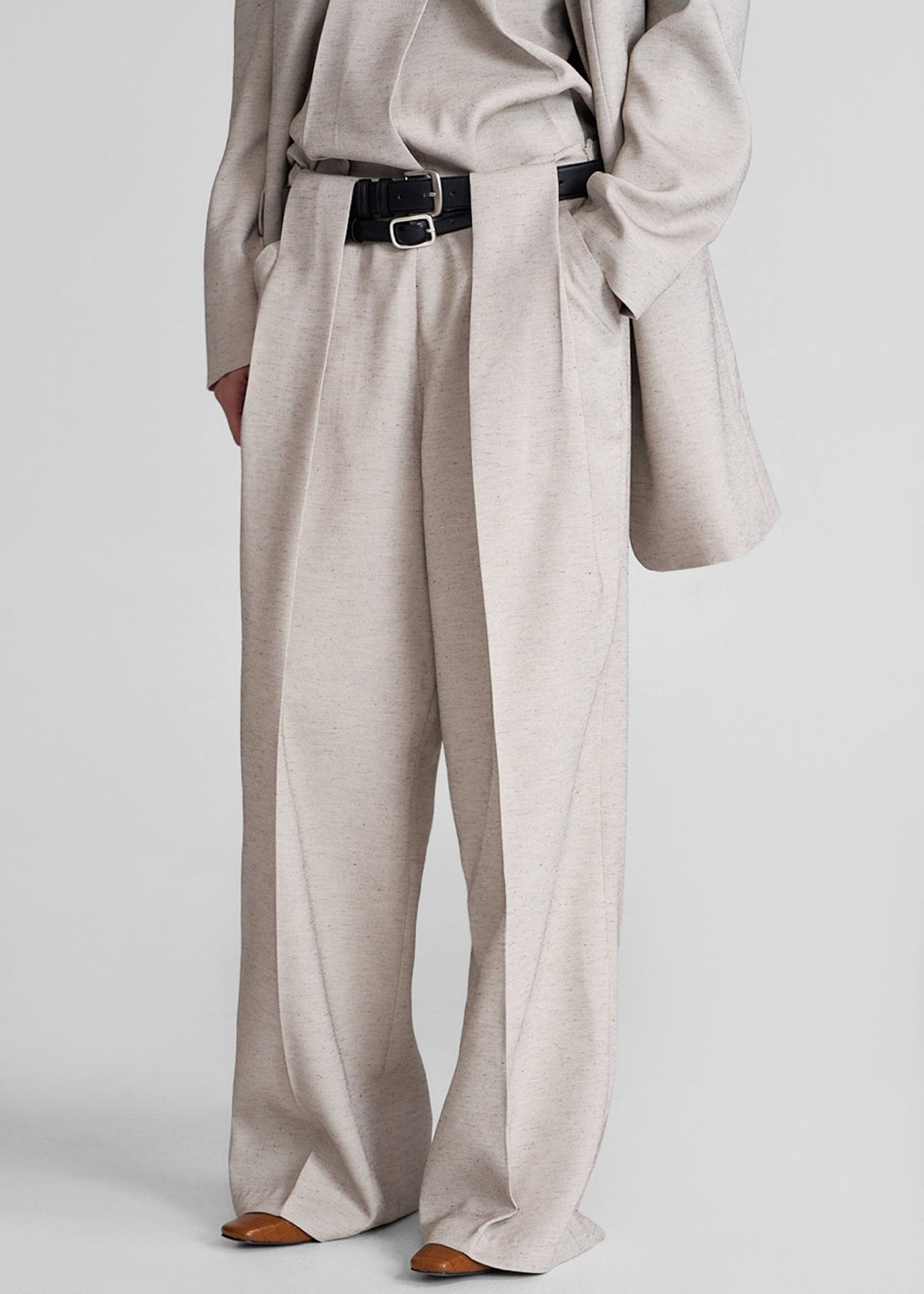 Corsham Pleated Trousers - Beige Melange - 2