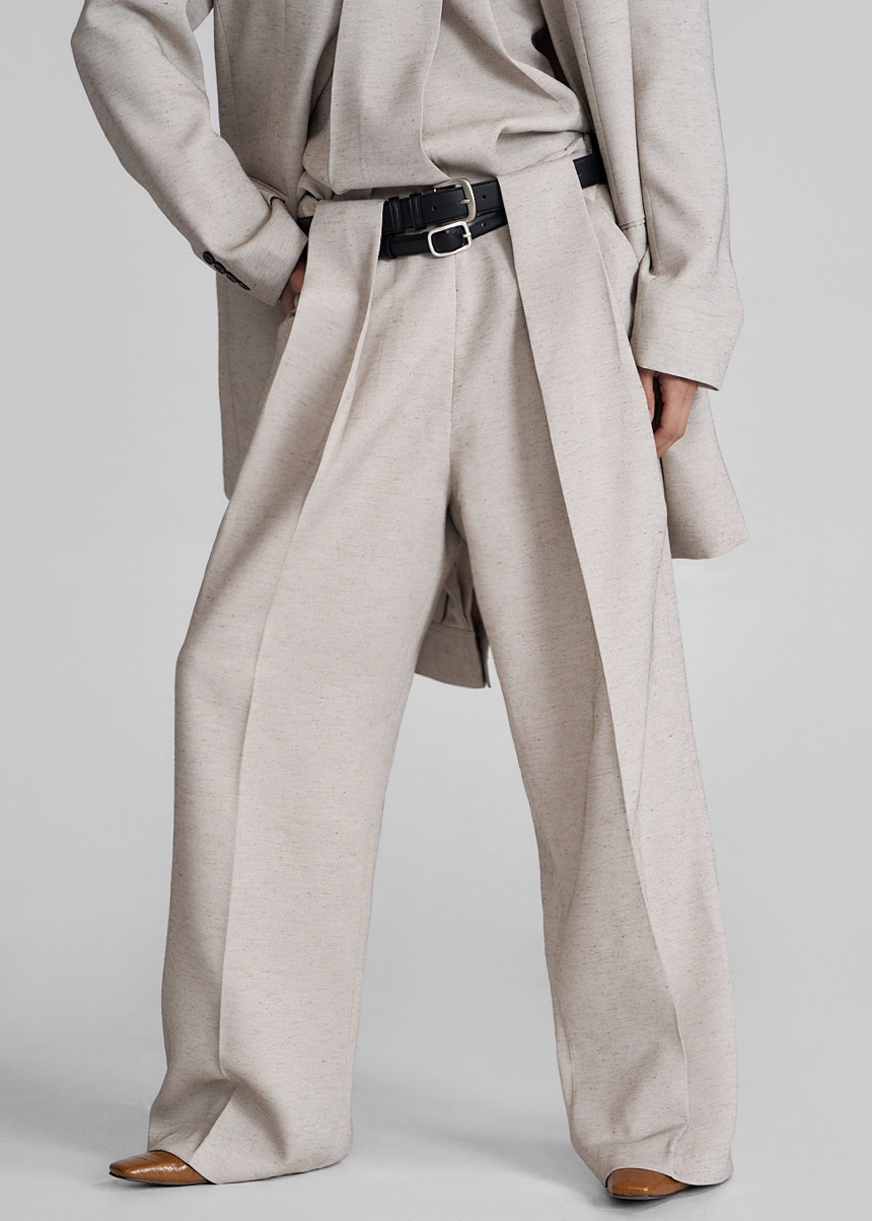 Corsham Pleated Trousers - Beige Melange - 5