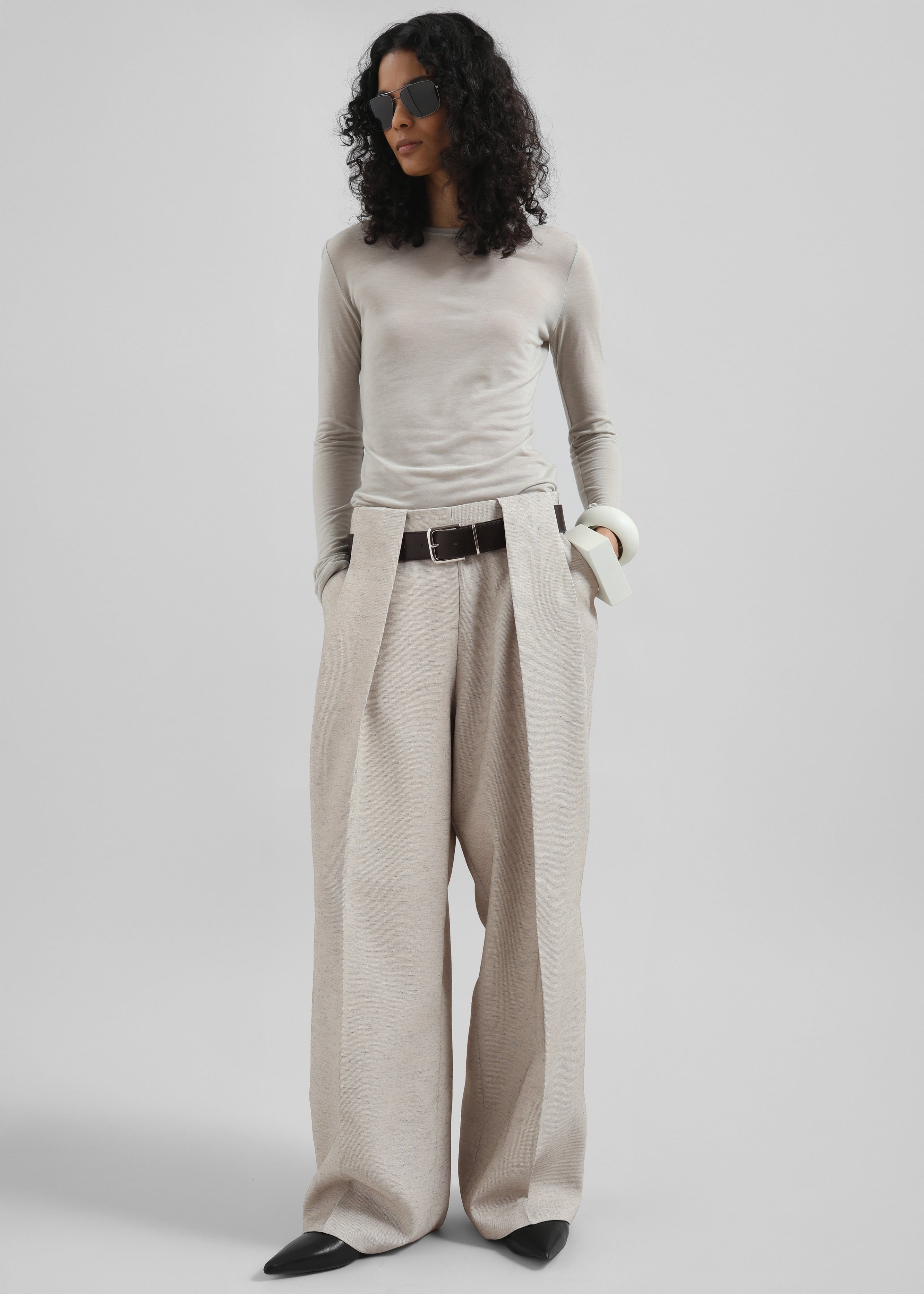 Corsham Pleated Trousers - Beige Melange - 10