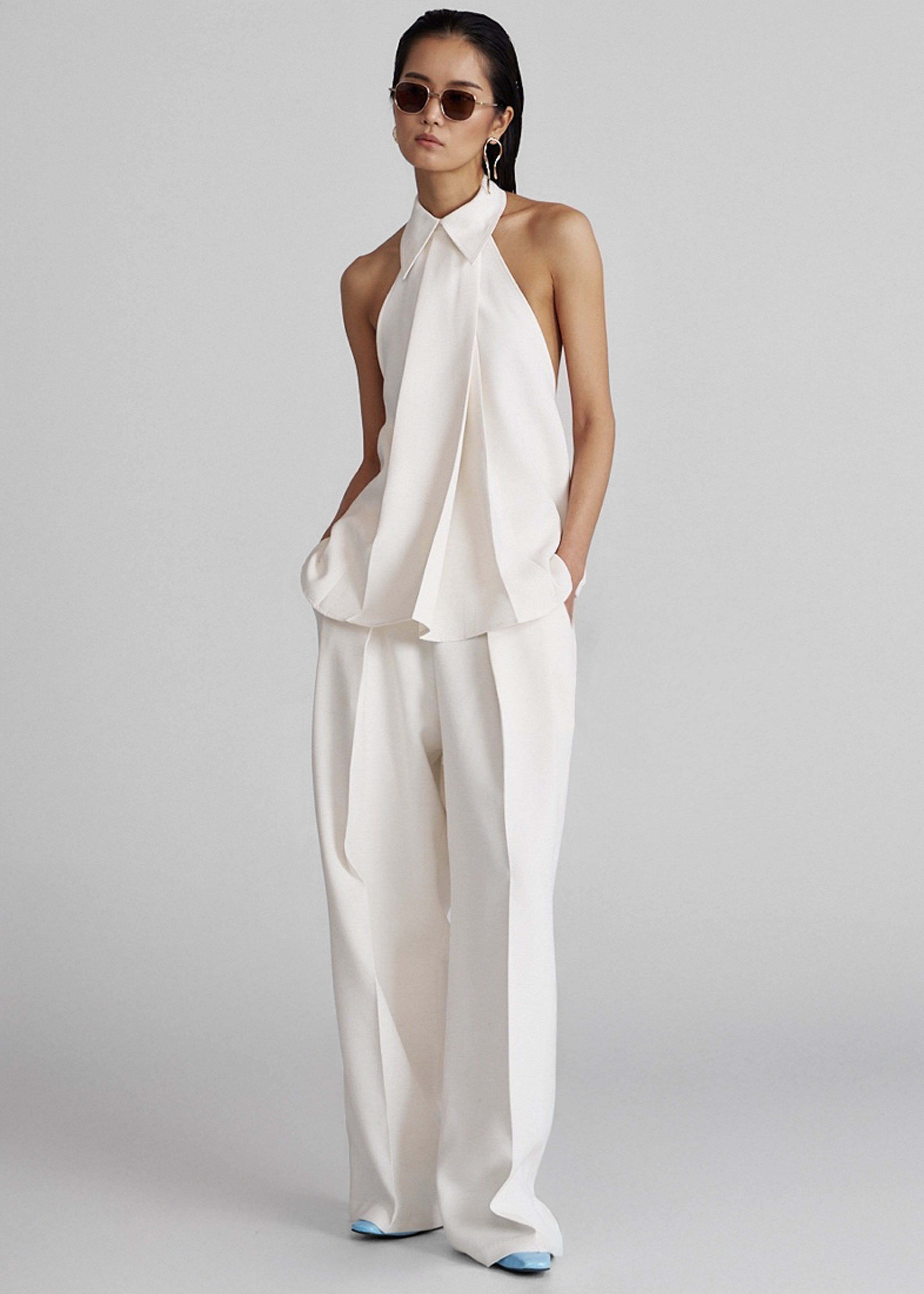 Corsham Pleated Trousers - White - 3