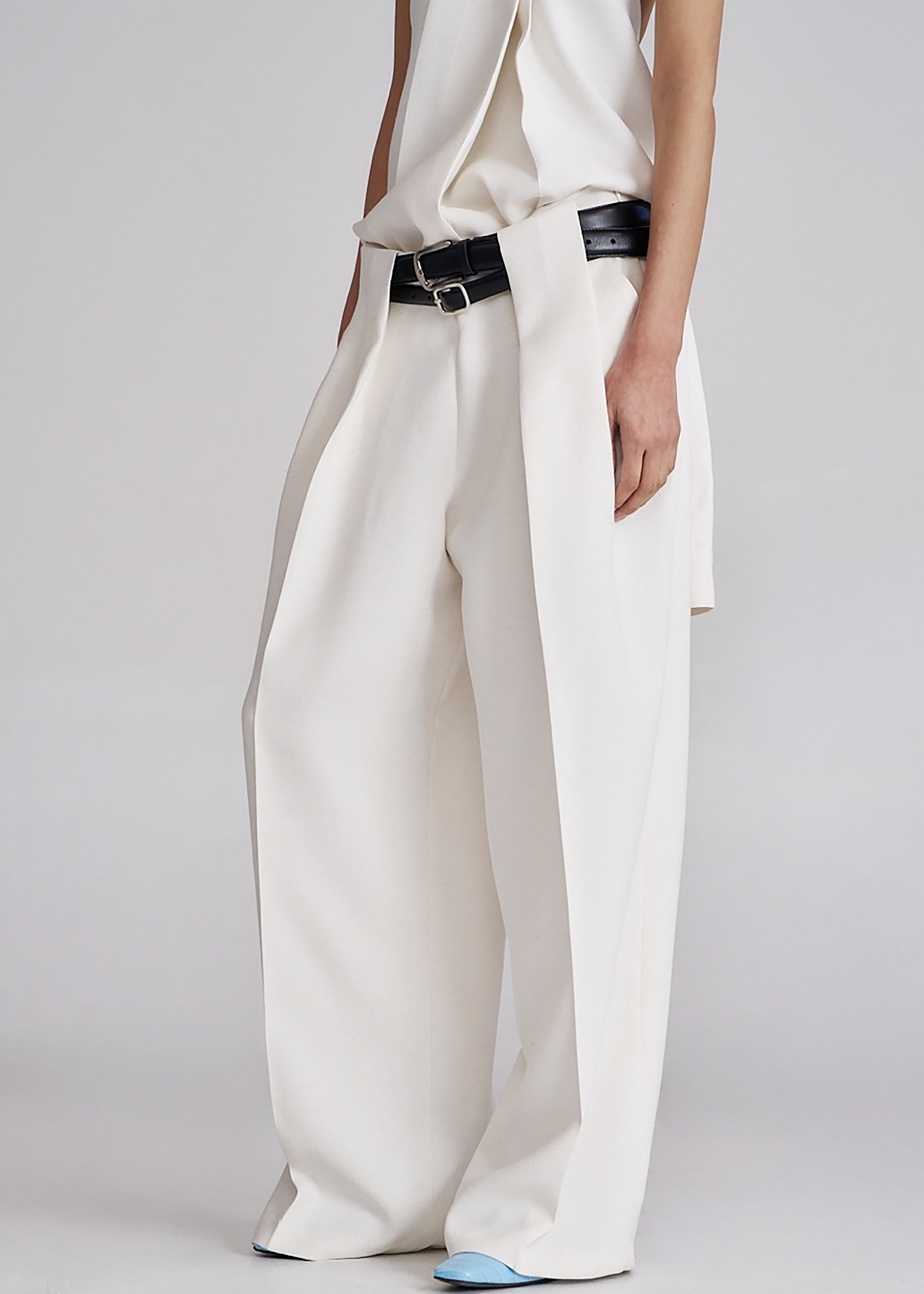 Corsham Pleated Trousers - White - 1