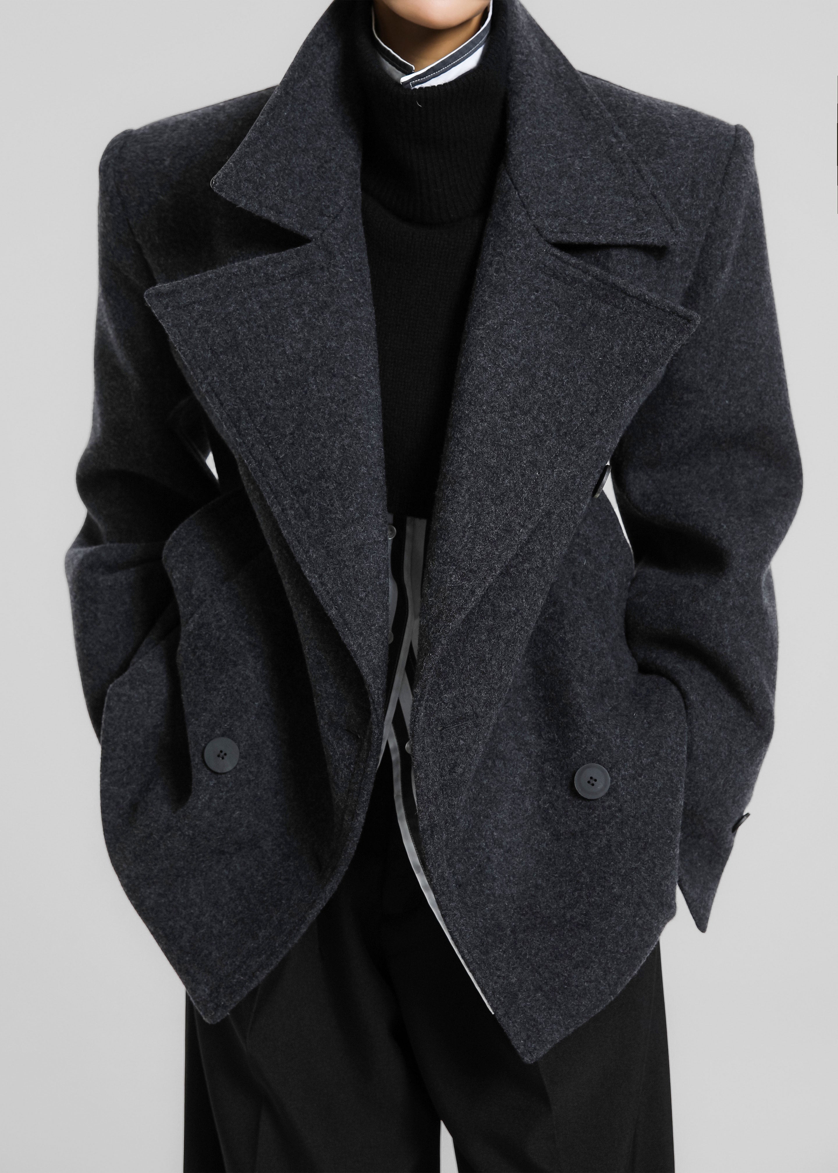 訳アリ】WOOL COATING PEACOAT (CHARCOAL) 【公式通販】