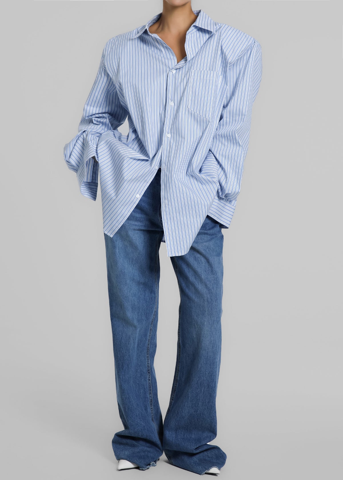Cyrus Button Up Shirt - Blue/White Stripe - 1