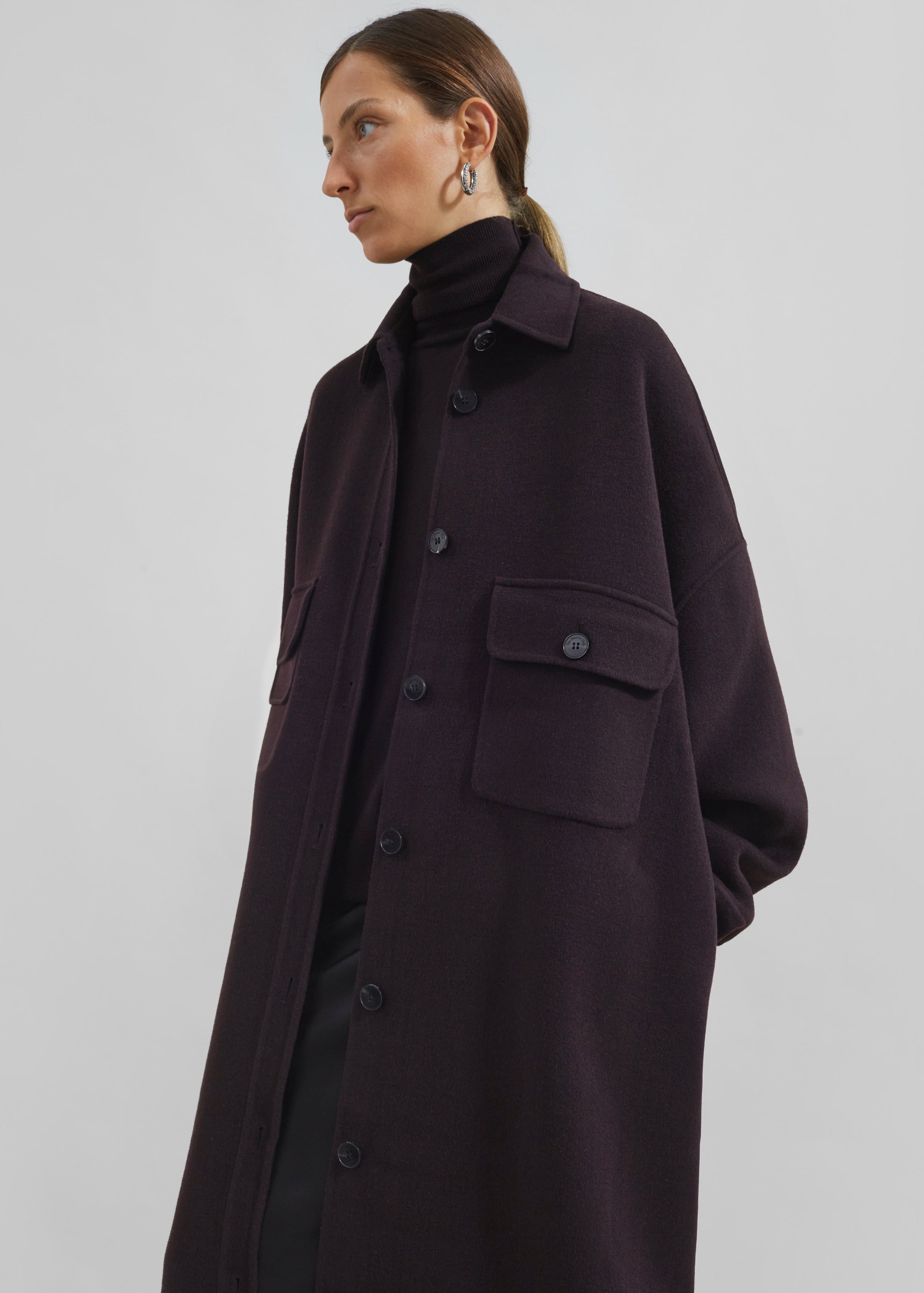 Dallas Wool Overcoat - Dark Plum - 2