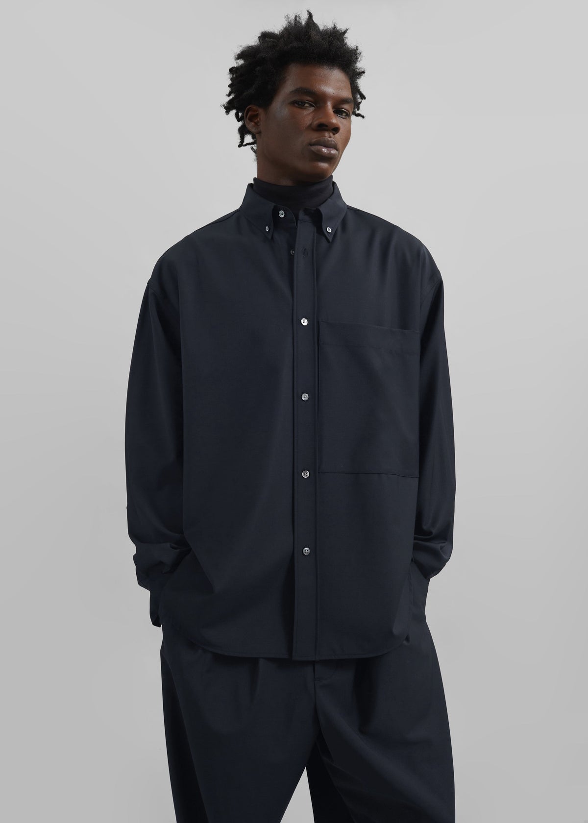 Dalton Wool Blend Shirt - Dark Navy - 2