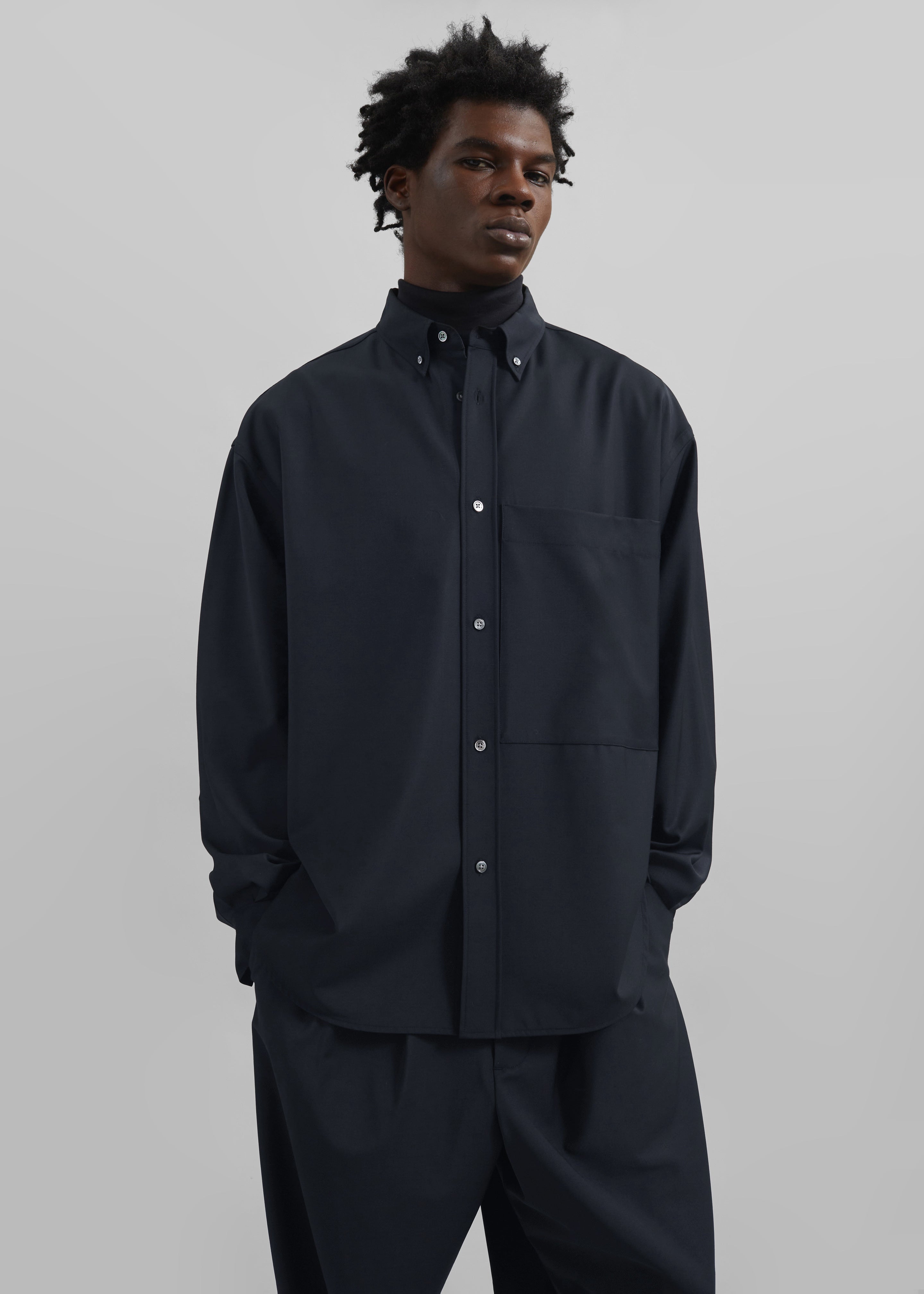 Dalton Wool Blend Shirt - Dark Navy - 2