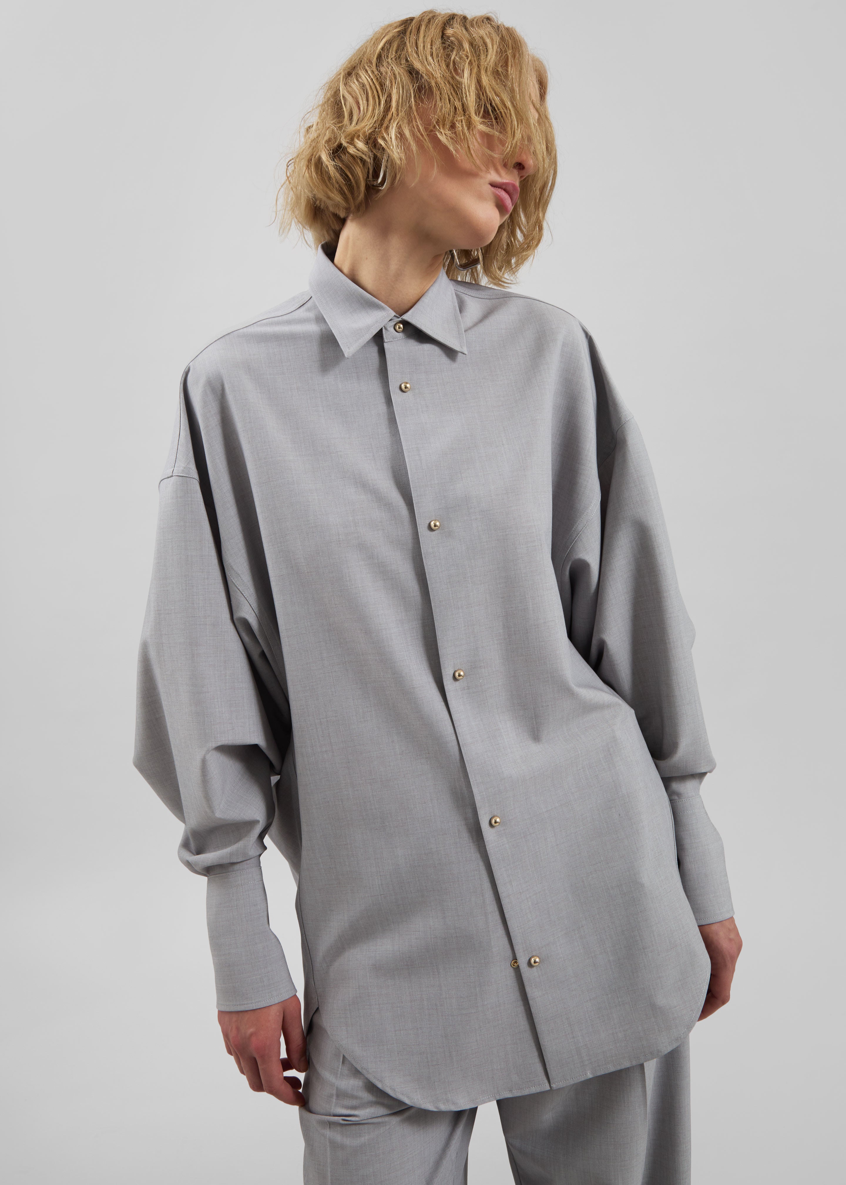 Darkpark Carla Oversized Wool Shirt - Light Grey - 3
