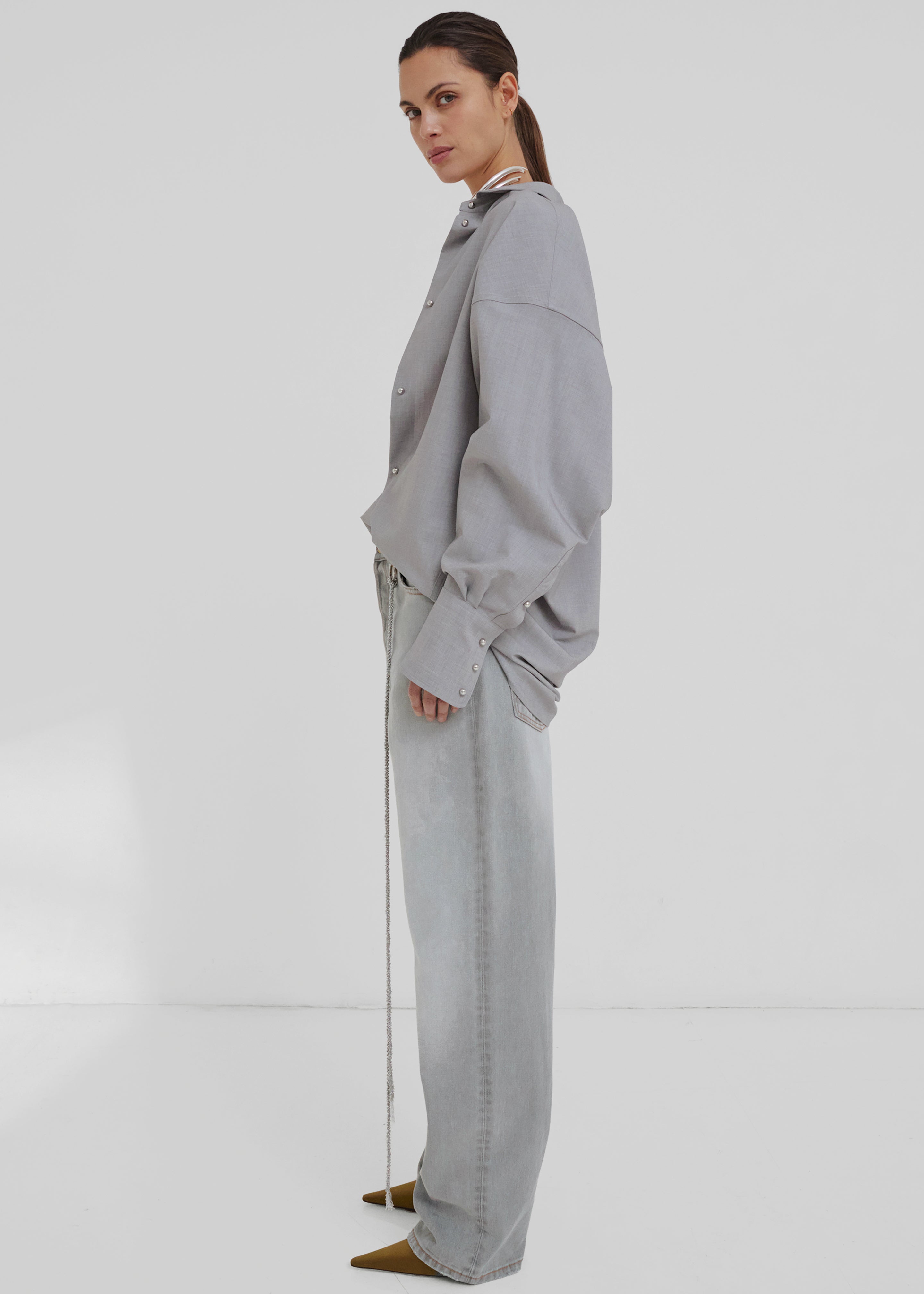 Darkpark Carla Oversized Wool Shirt - Light Grey - 4