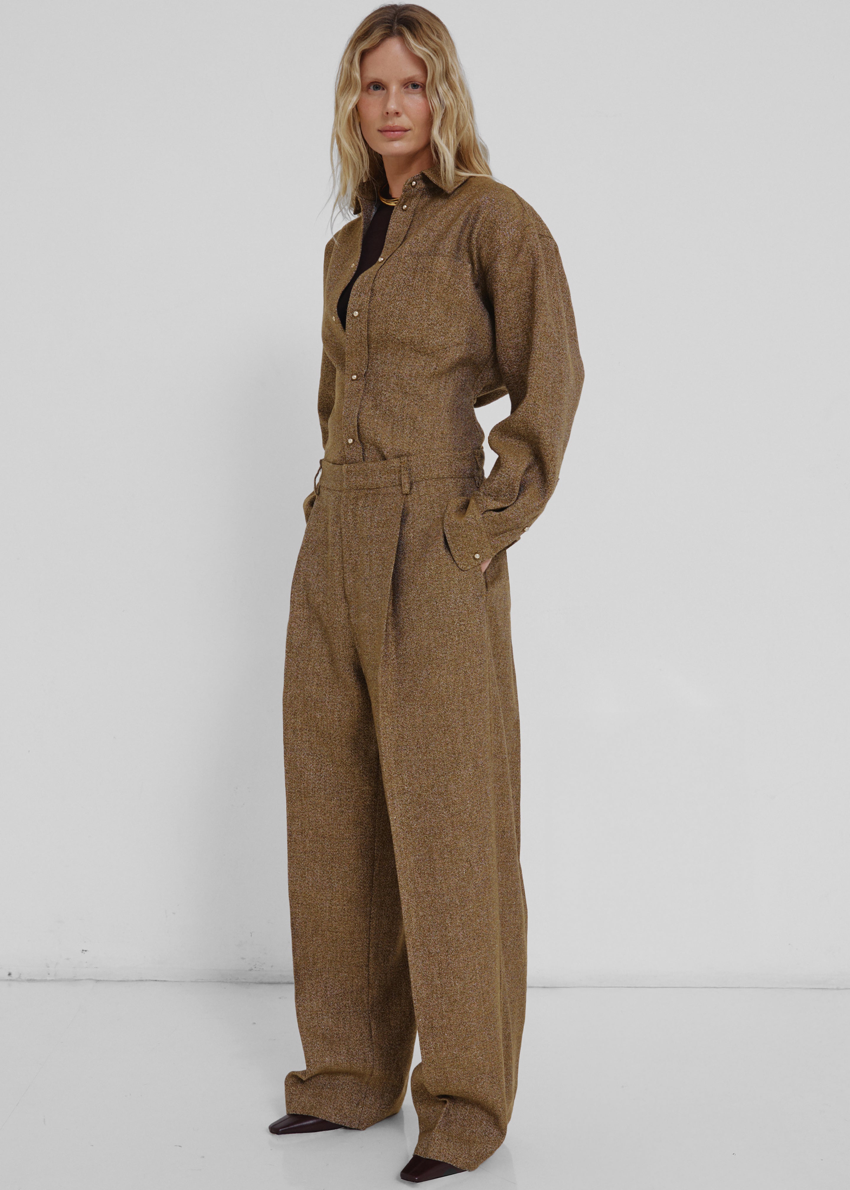 Darkpark Danielle Wide-Leg Wool Melange Trousers - Mustard - 4