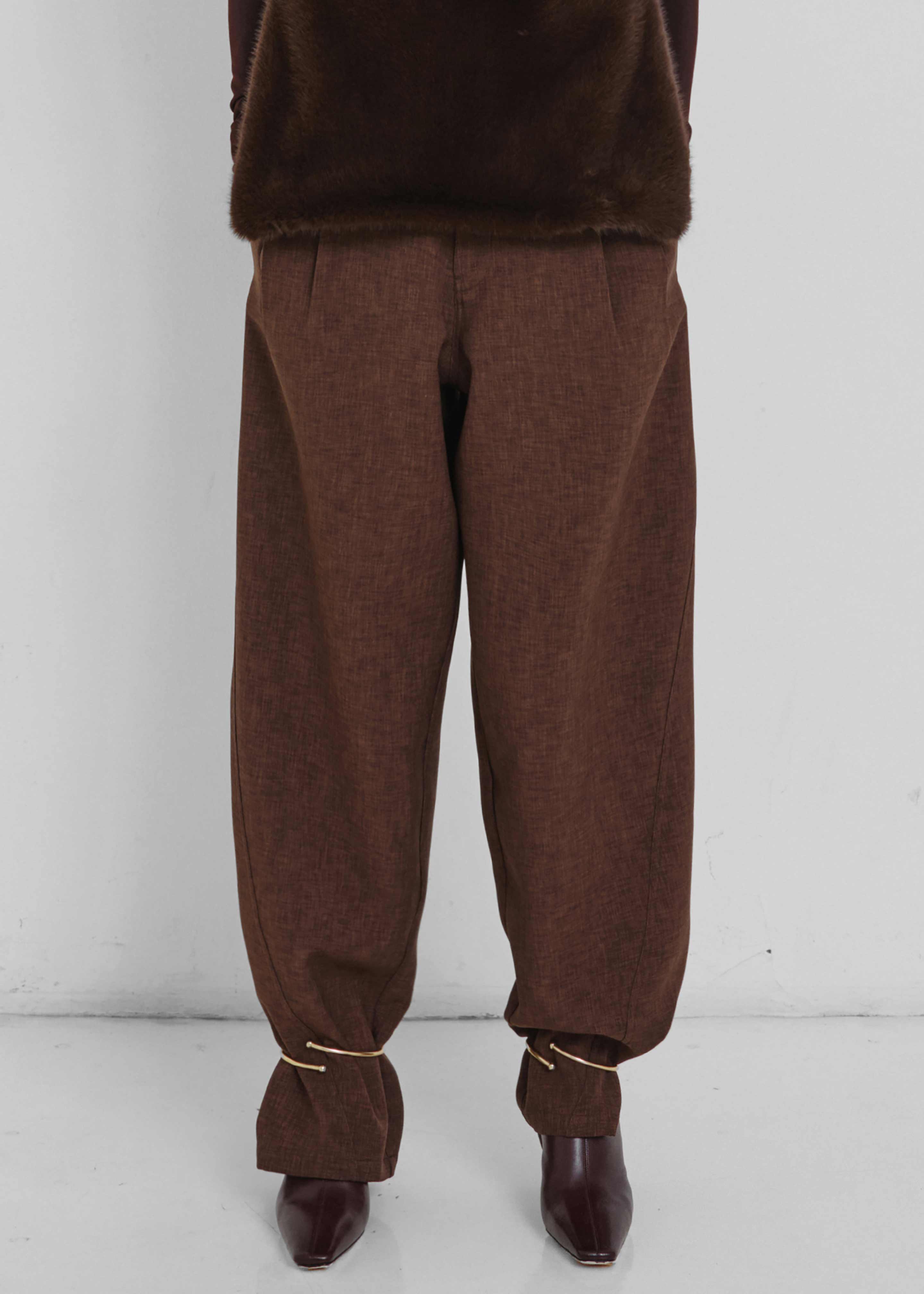 Darkpark Phebe Cuff Adorned Wide-Leg Comfort Suit Pants - Brown - 2