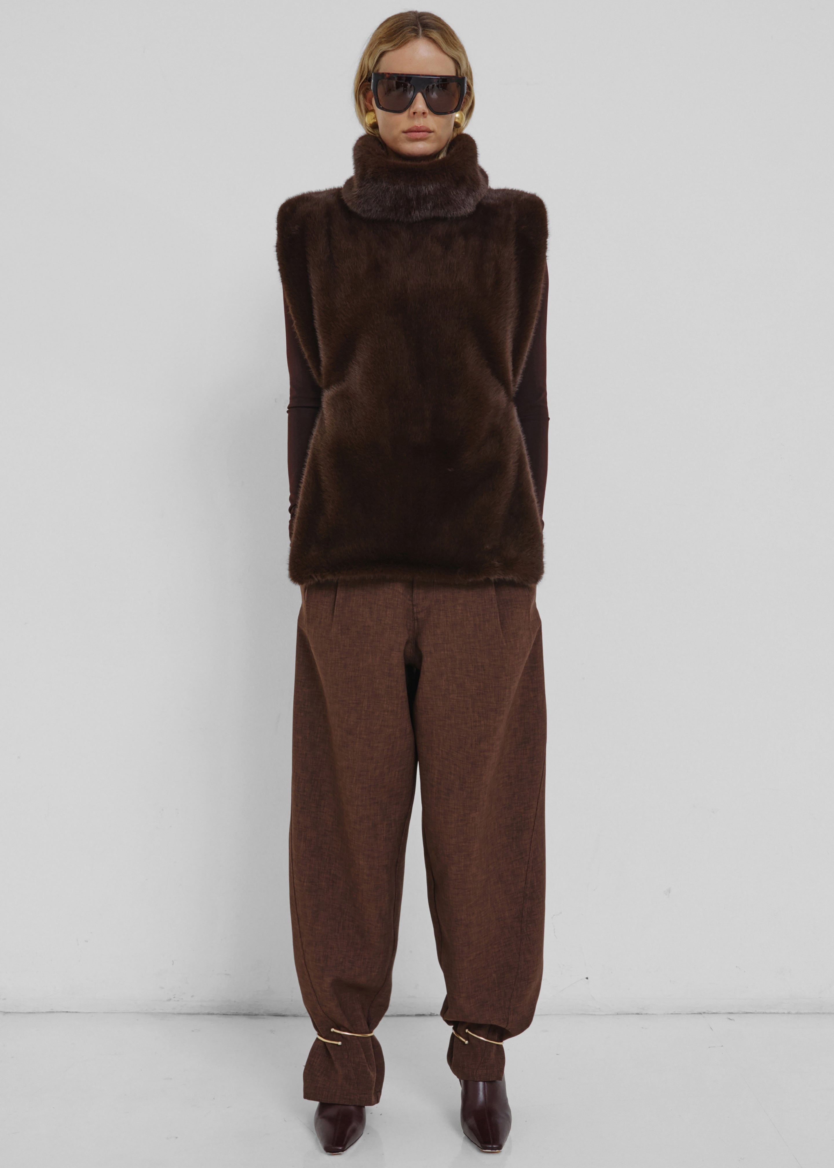 Darkpark Phebe Cuff Adorned Wide-Leg Comfort Suit Pants - Brown - 3