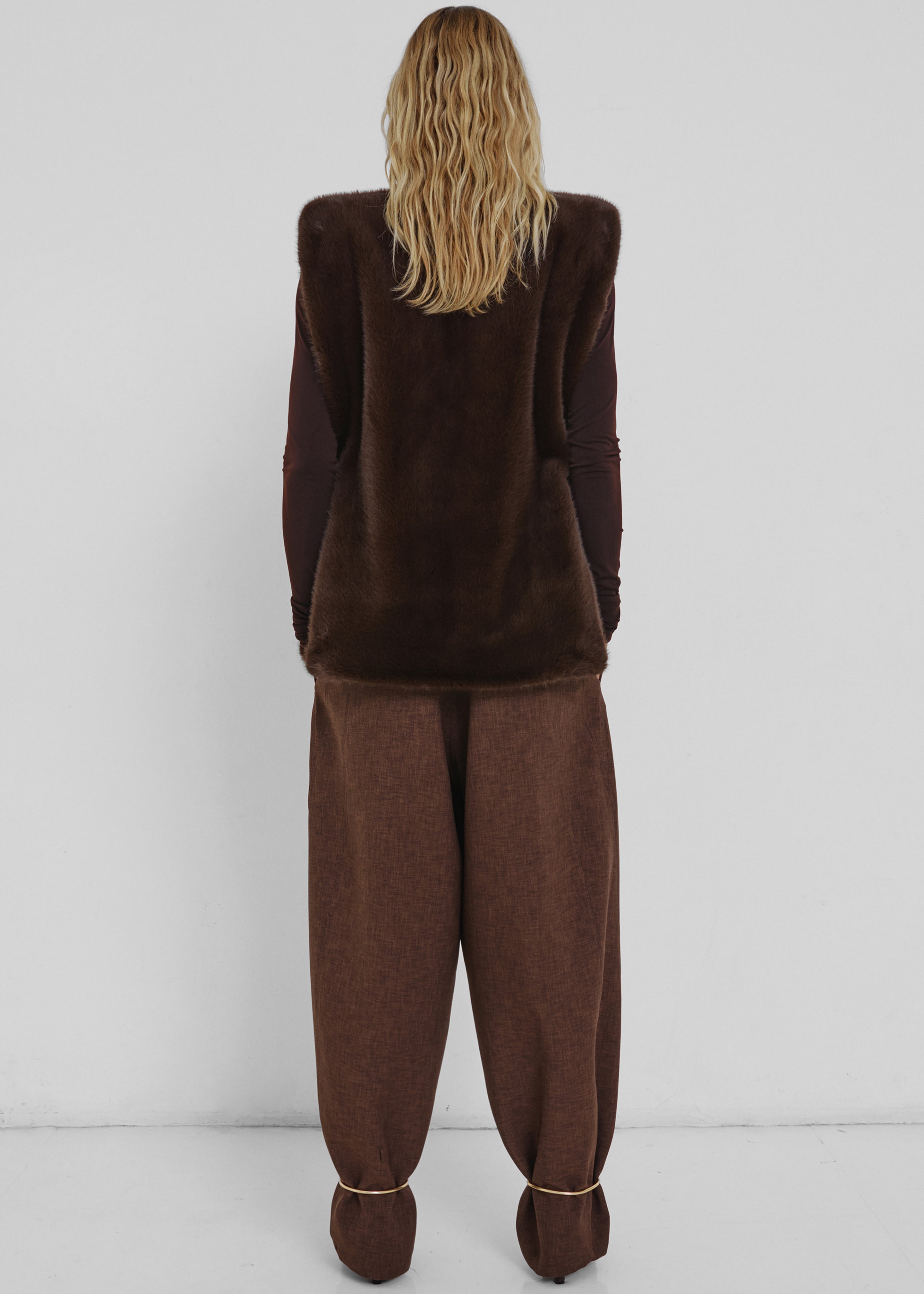 Darkpark Phebe Cuff Adorned Wide-Leg Comfort Suit Pants - Brown - 5