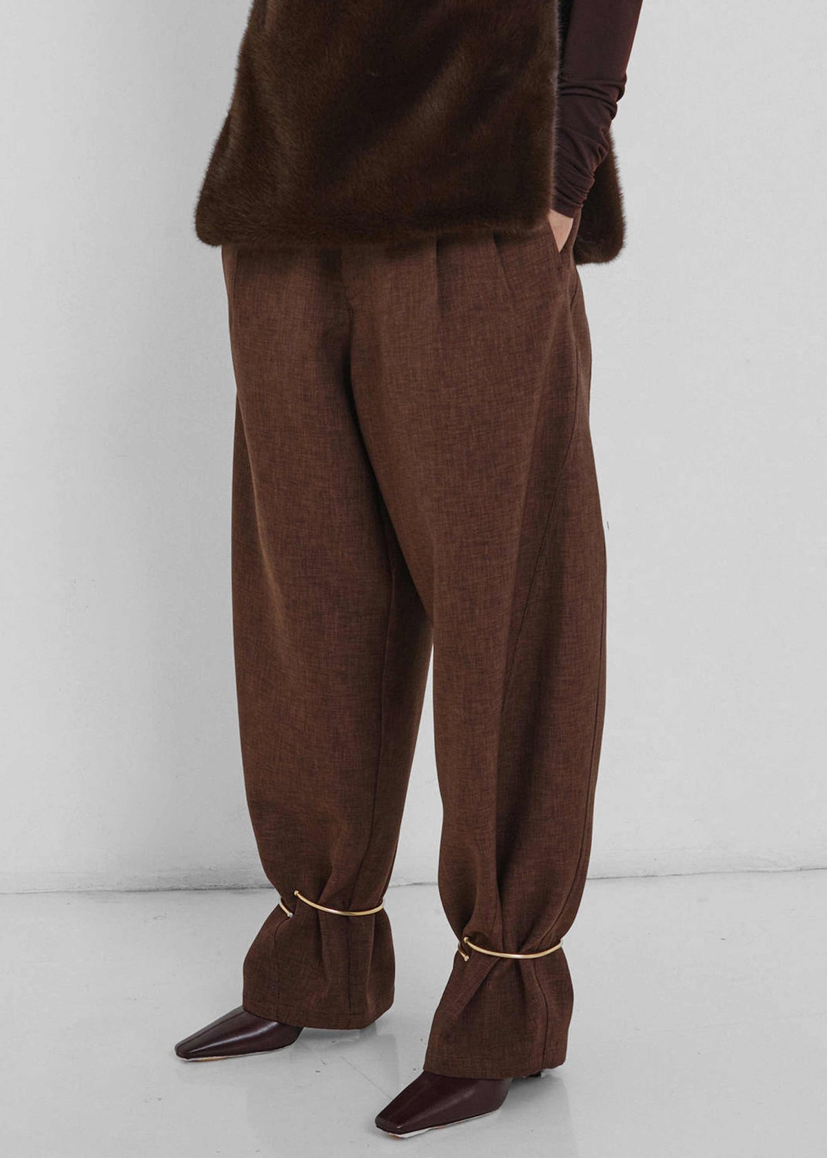 Darkpark Phebe Cuff Adorned Wide-Leg Comfort Suit Pants - Brown - 4