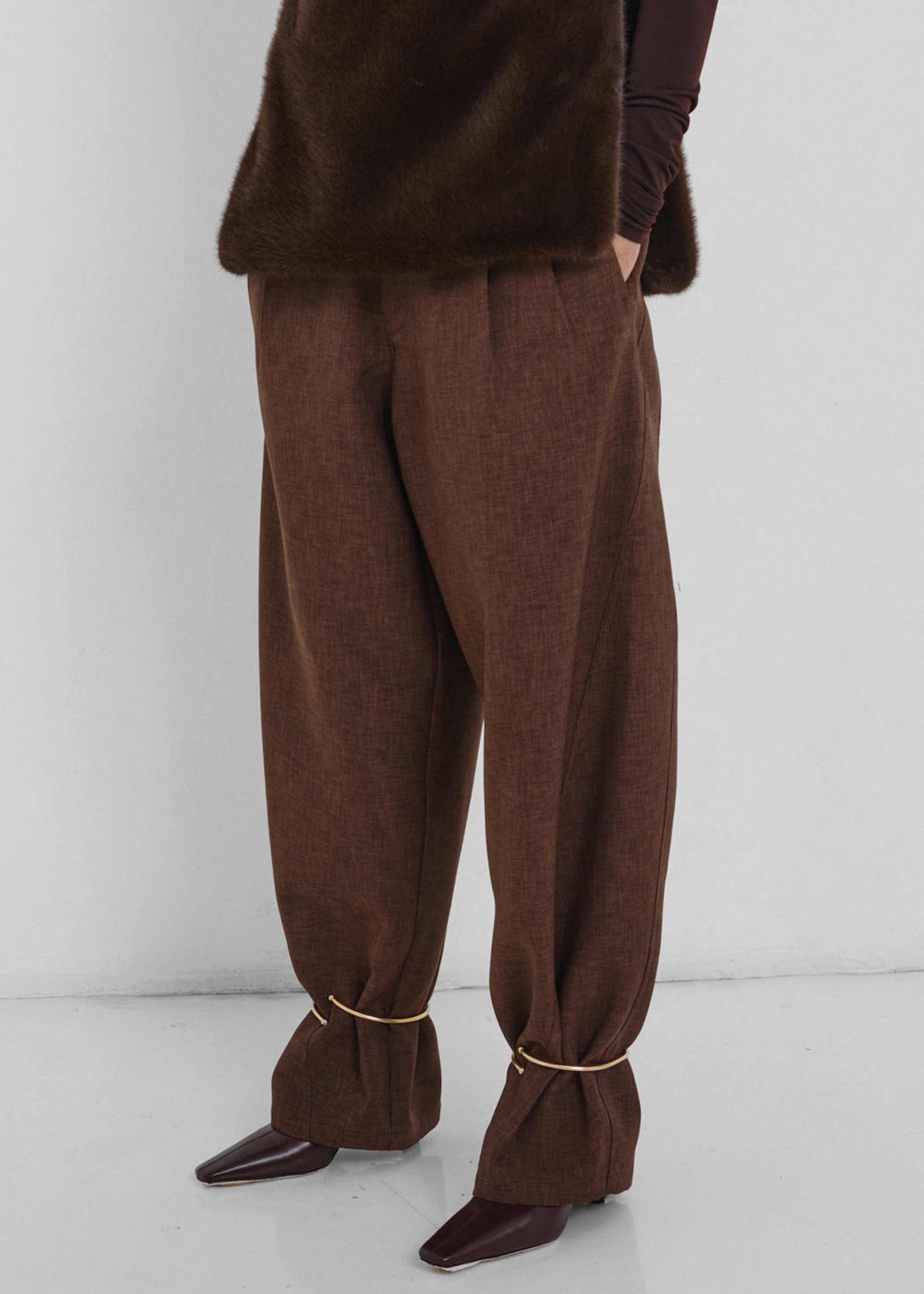 Darkpark Phebe Cuff Adorned Wide-Leg Comfort Suit Pants - Brown - 4