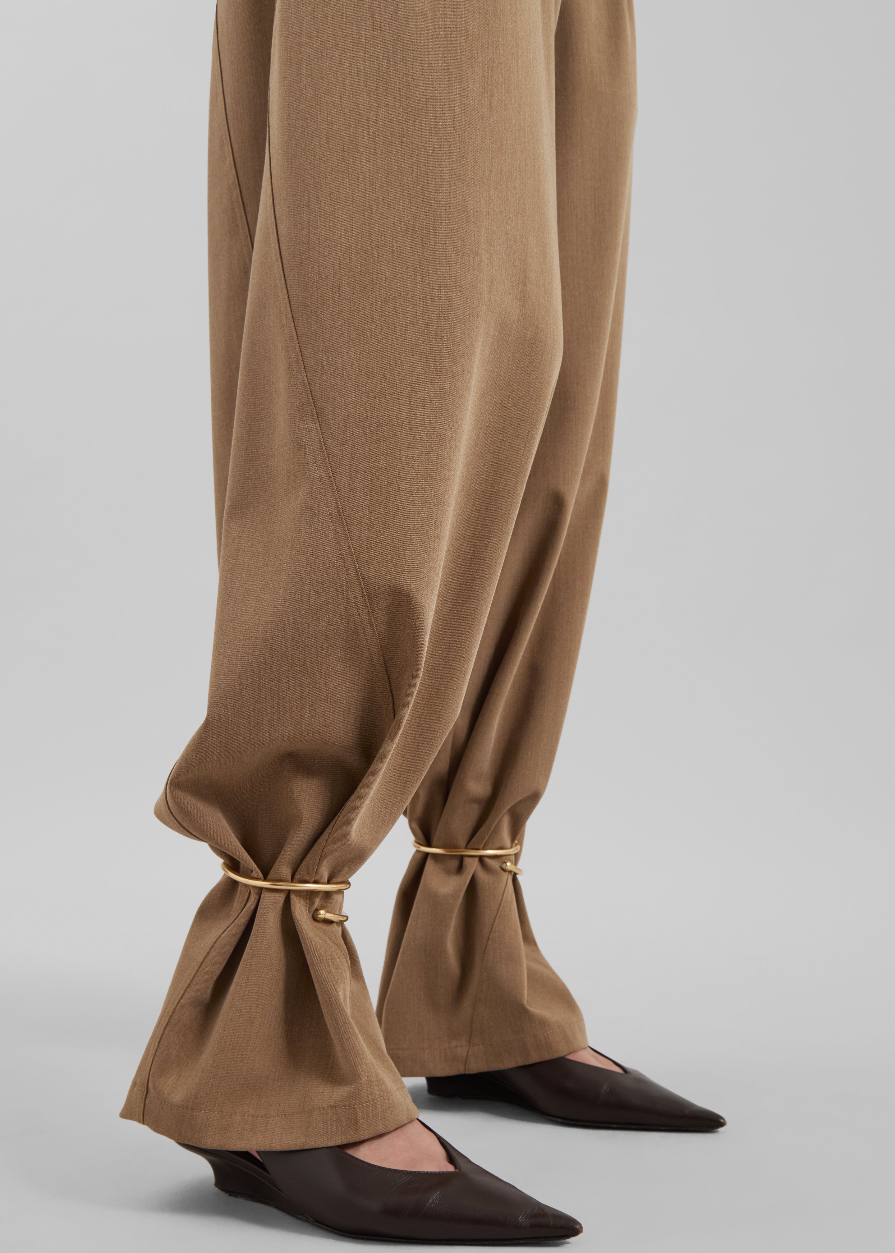 Darkpark Phebe Cuff Adorned Wide-Leg Wool Pants - Beige - 3