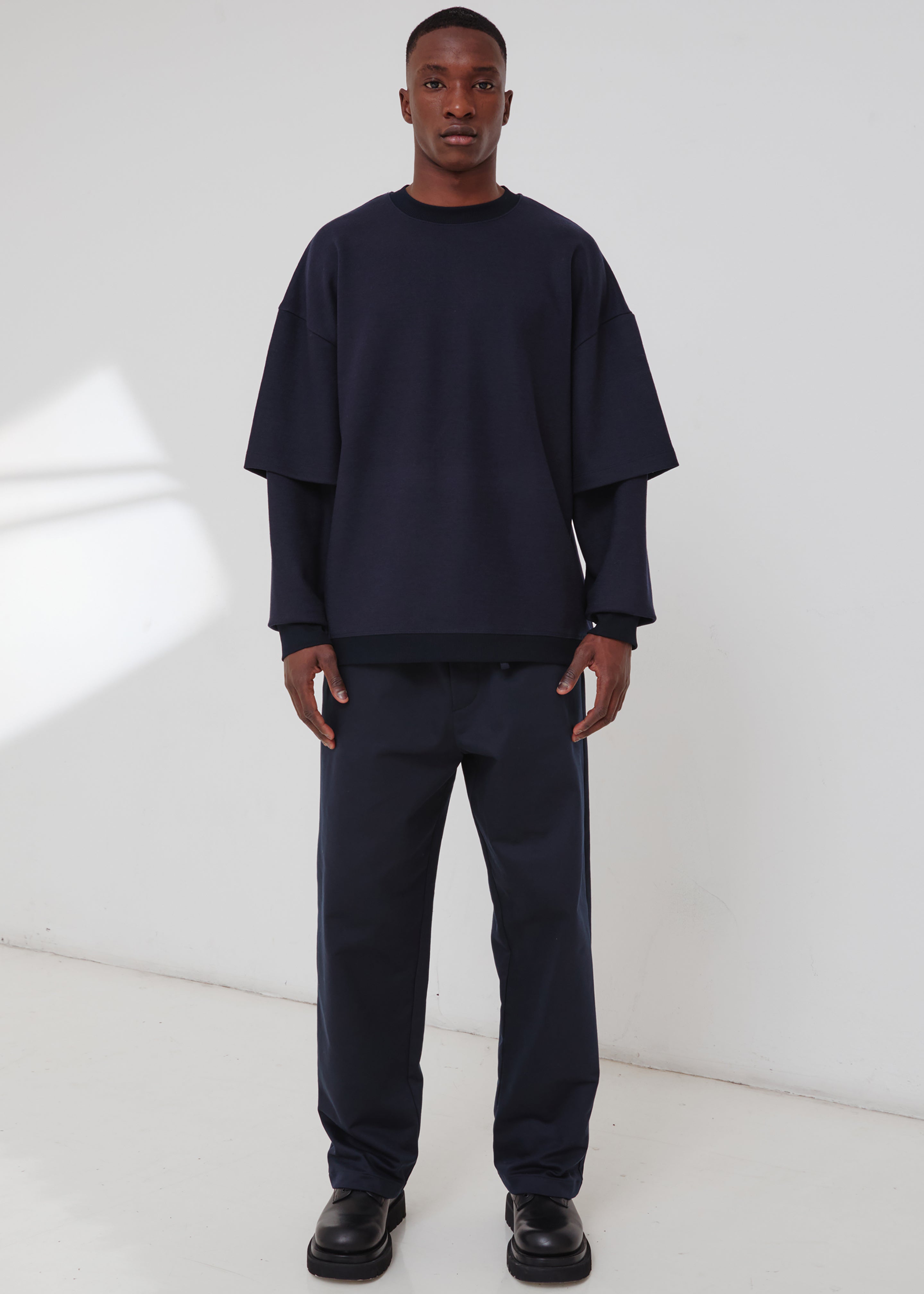 Darkpark Troy - Wool Double Sleeve Tee - Blue Navy - 1