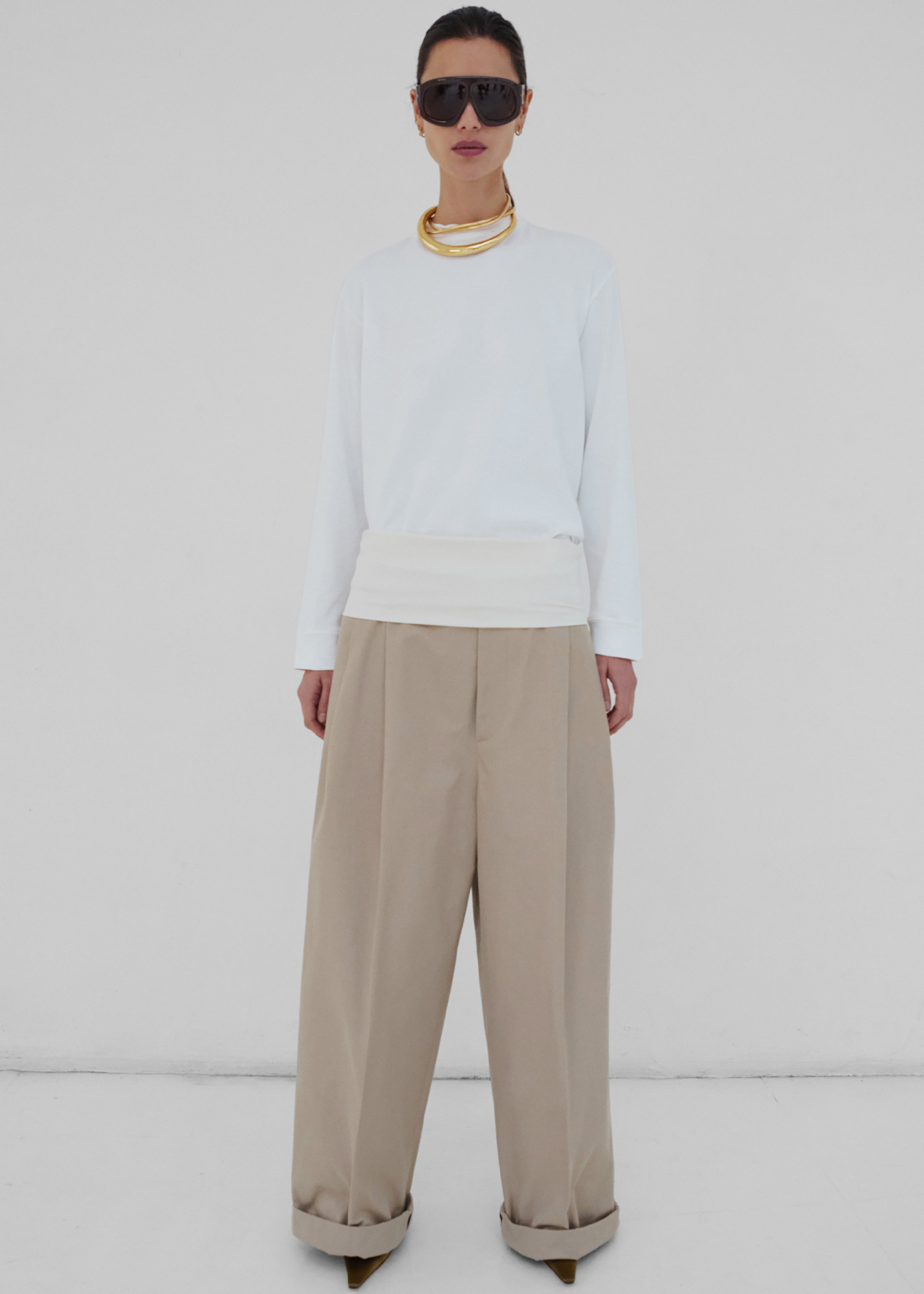 Darkpark Wendy Elastic Waist Wide-Leg Trousers - Beige - 5
