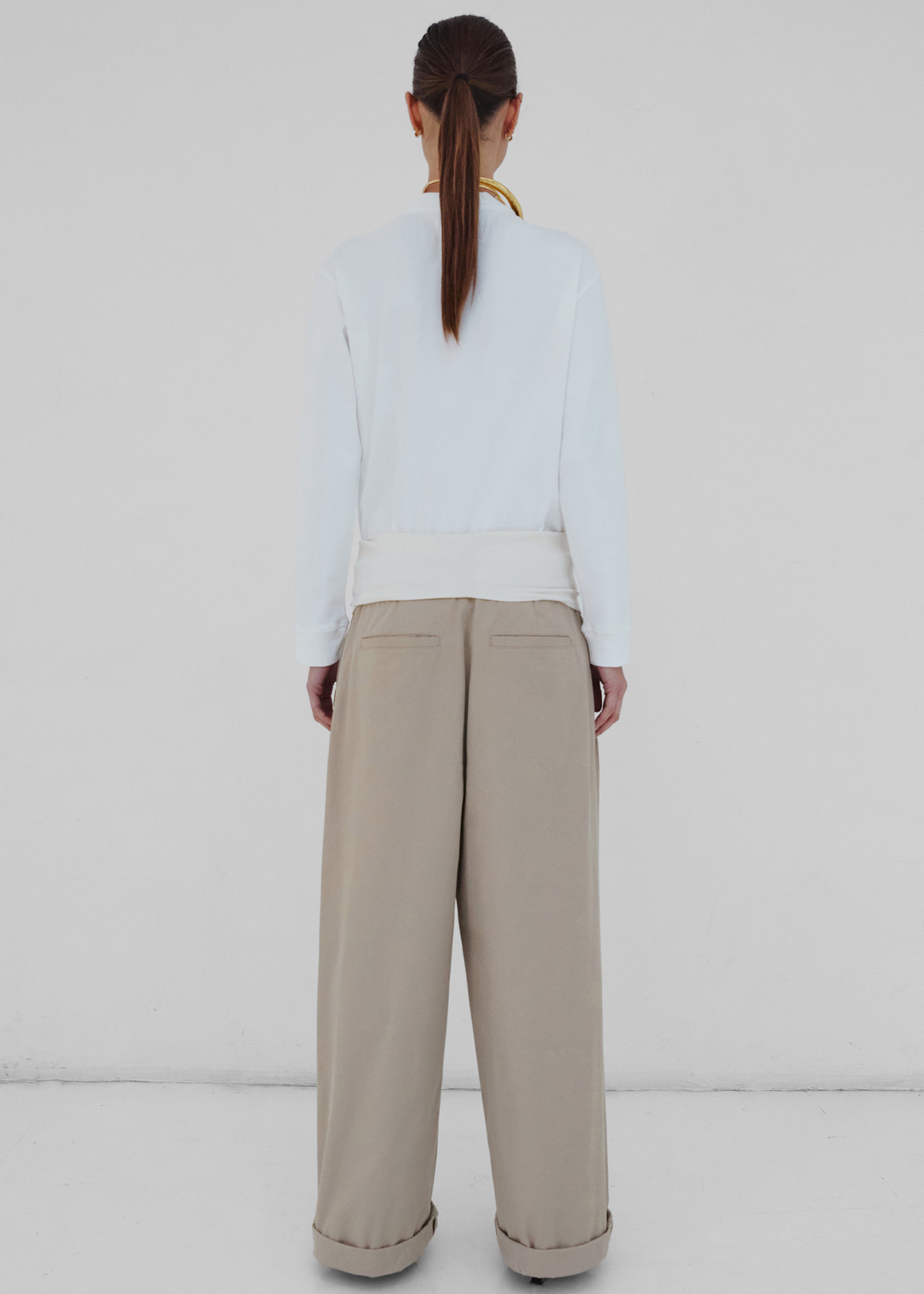 Darkpark Wendy Elastic Waist Wide-Leg Trousers - Beige - 7