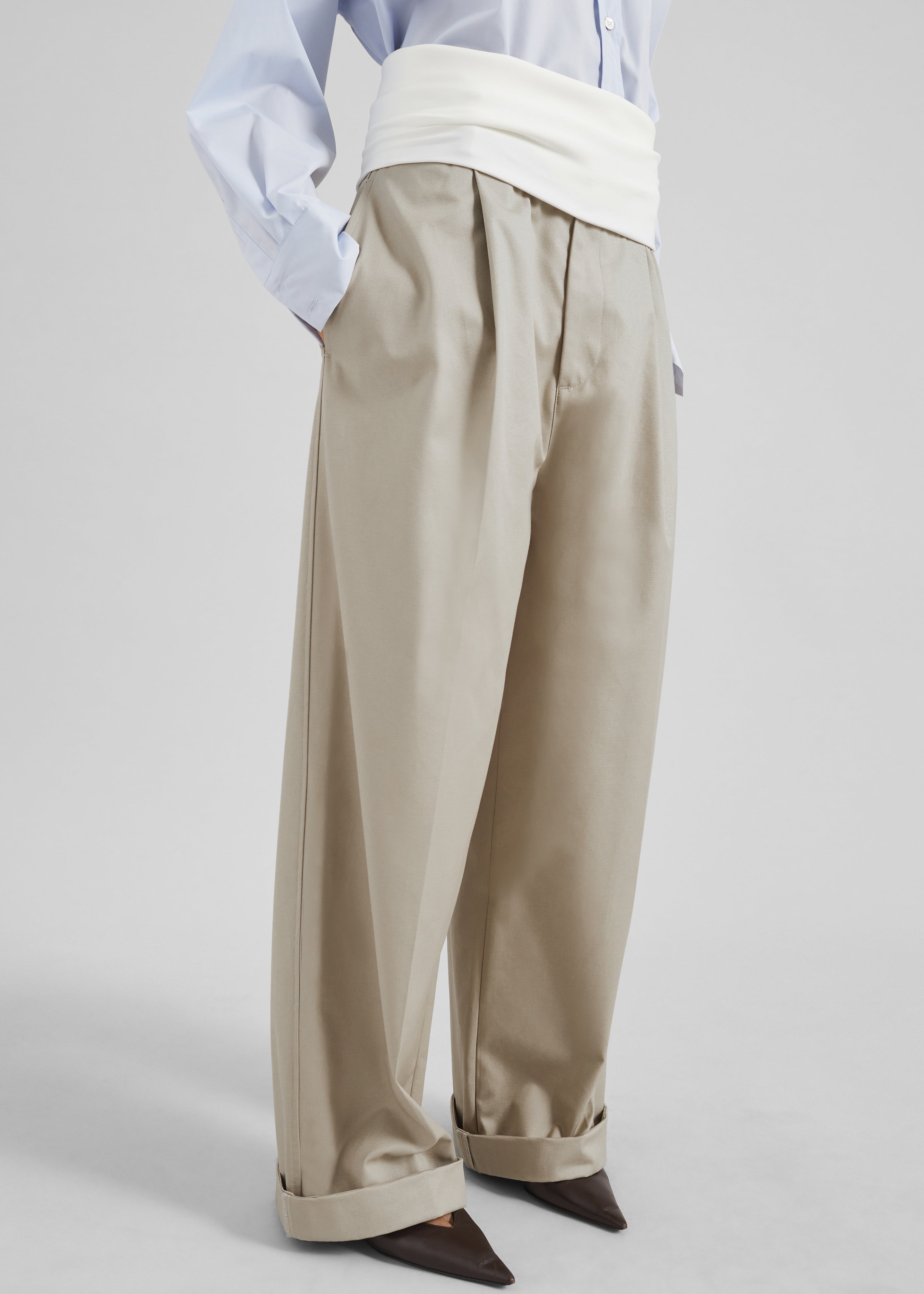 Darkpark Wendy Elastic Waist Wide-Leg Trousers - Beige - 3