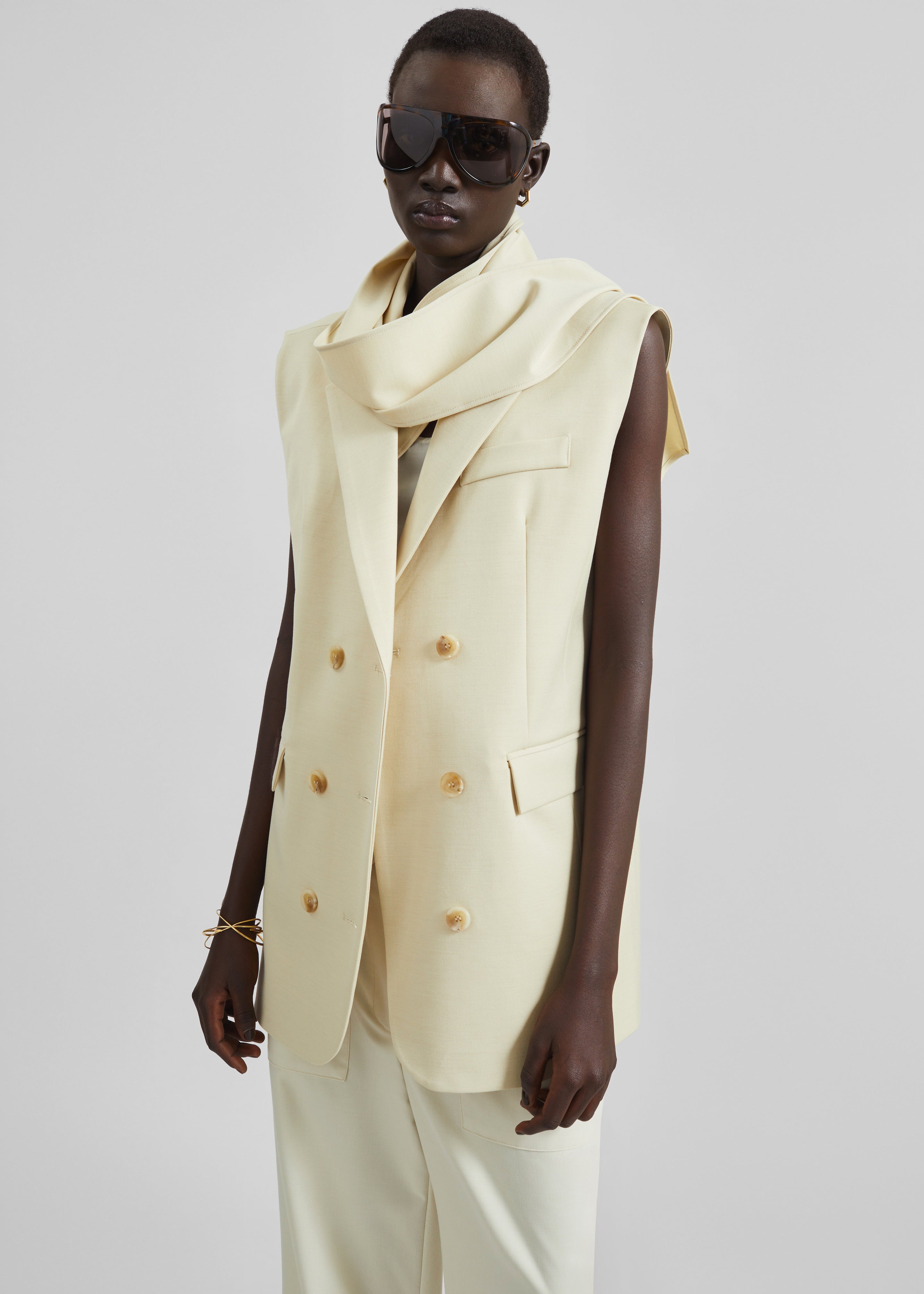 Daven Sleeveless Scarf Blazer - Cement - 2